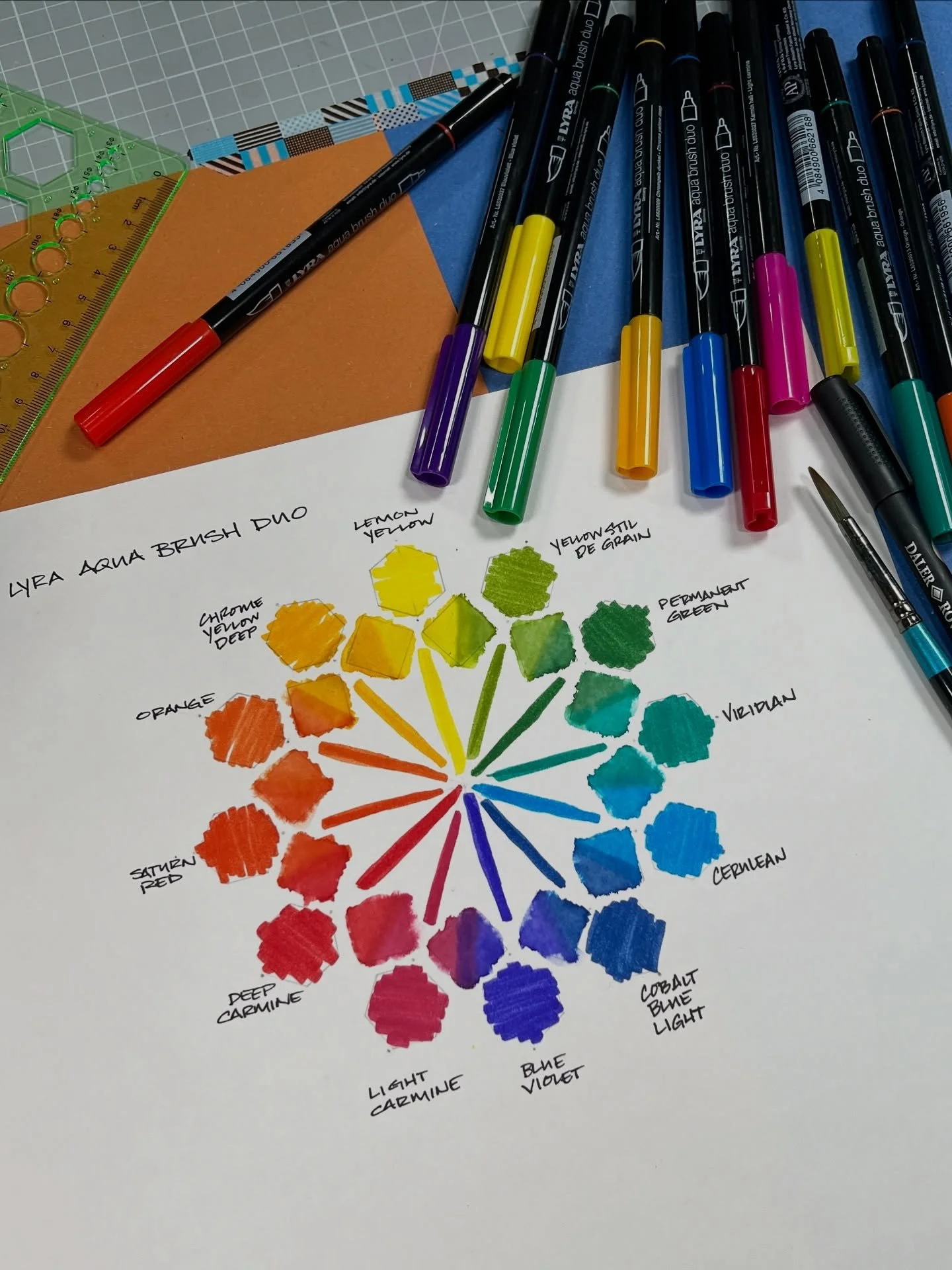 Finished colour wheel with some of my @lyra_feelcreative markers. I used some generic cartridge paper for this because I use these in my sketchbook most &amp; this gives me a good idea of the more traditional rainbow hues in my collection. I don&rsqu
