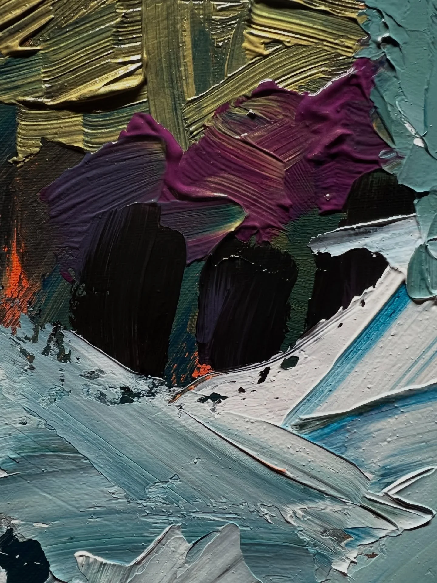 Smooshing some acrylic paint around and sharing some colour and texture closeups with you. I have a box of &ldquo;nearly used up&rdquo; and leftover paints that stays next to my easel for moments when I want to paint without expectations or ideas. I 