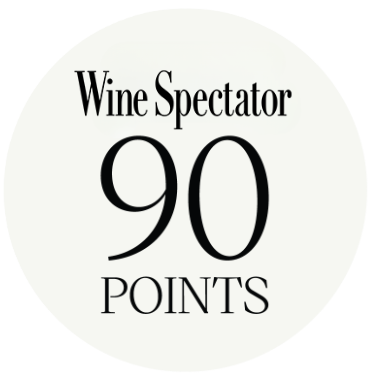 Wine Spectator logo with '90 points' displayed.