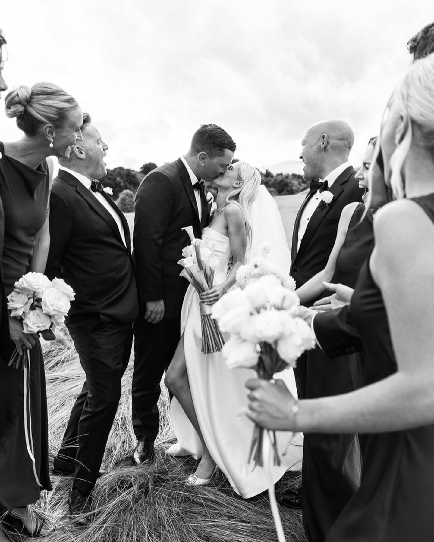 Hannah + James, freshly married with their favourite humans.

The weather wasn&rsquo;t on our side but we had a venue with an incredible wet weather option, and our beautiful vendors even pulled together for a last minute day two heli shoot. 

Imager