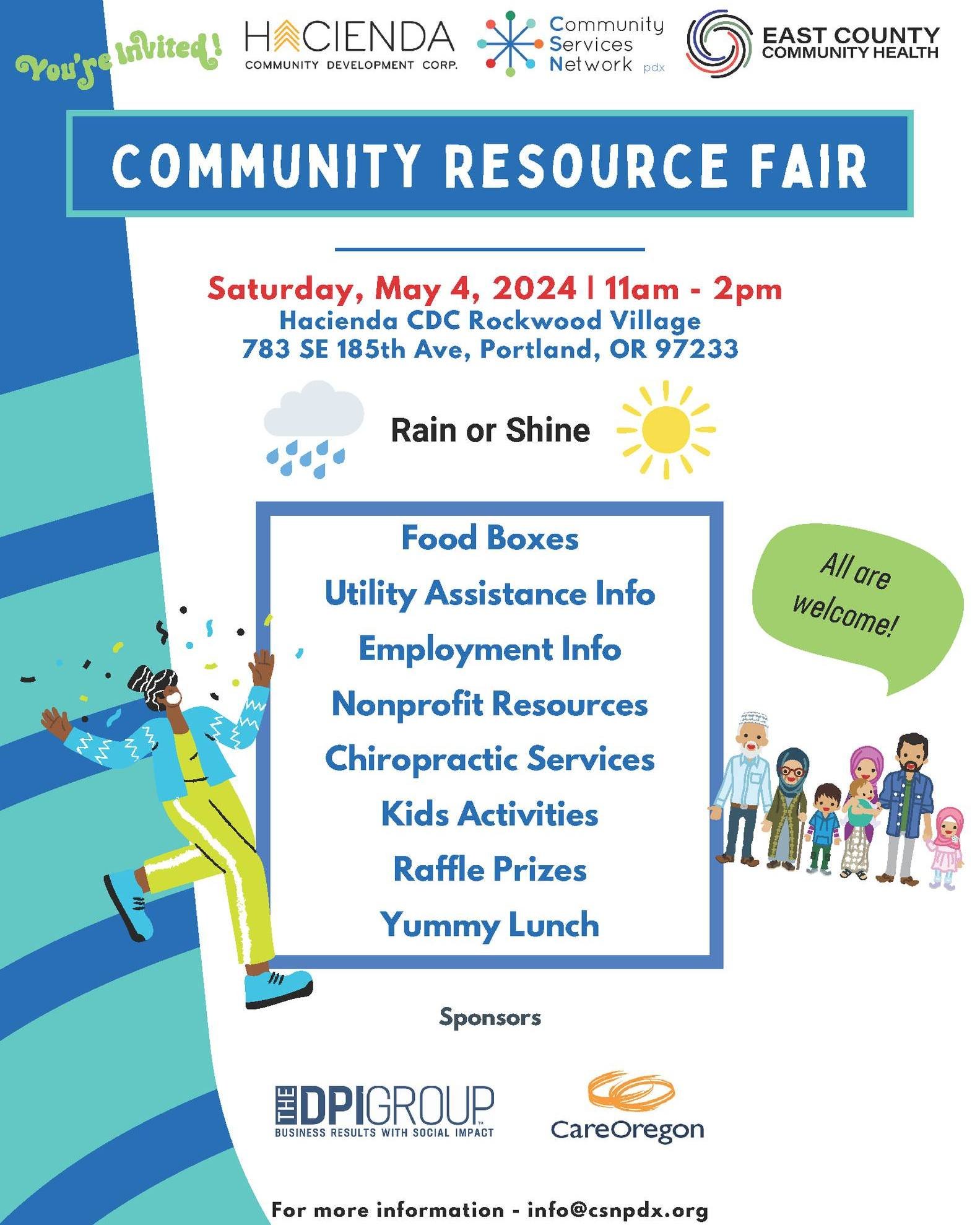 Join us this Saturday, May 4, at Hacienda CDC Rockwood Village for a Community and Youth Resource Fair! From 11am to 2pm, rain or shine, we're offering a wide range of resources and fun activities perfect for the whole family!

Here&rsquo;s what you 