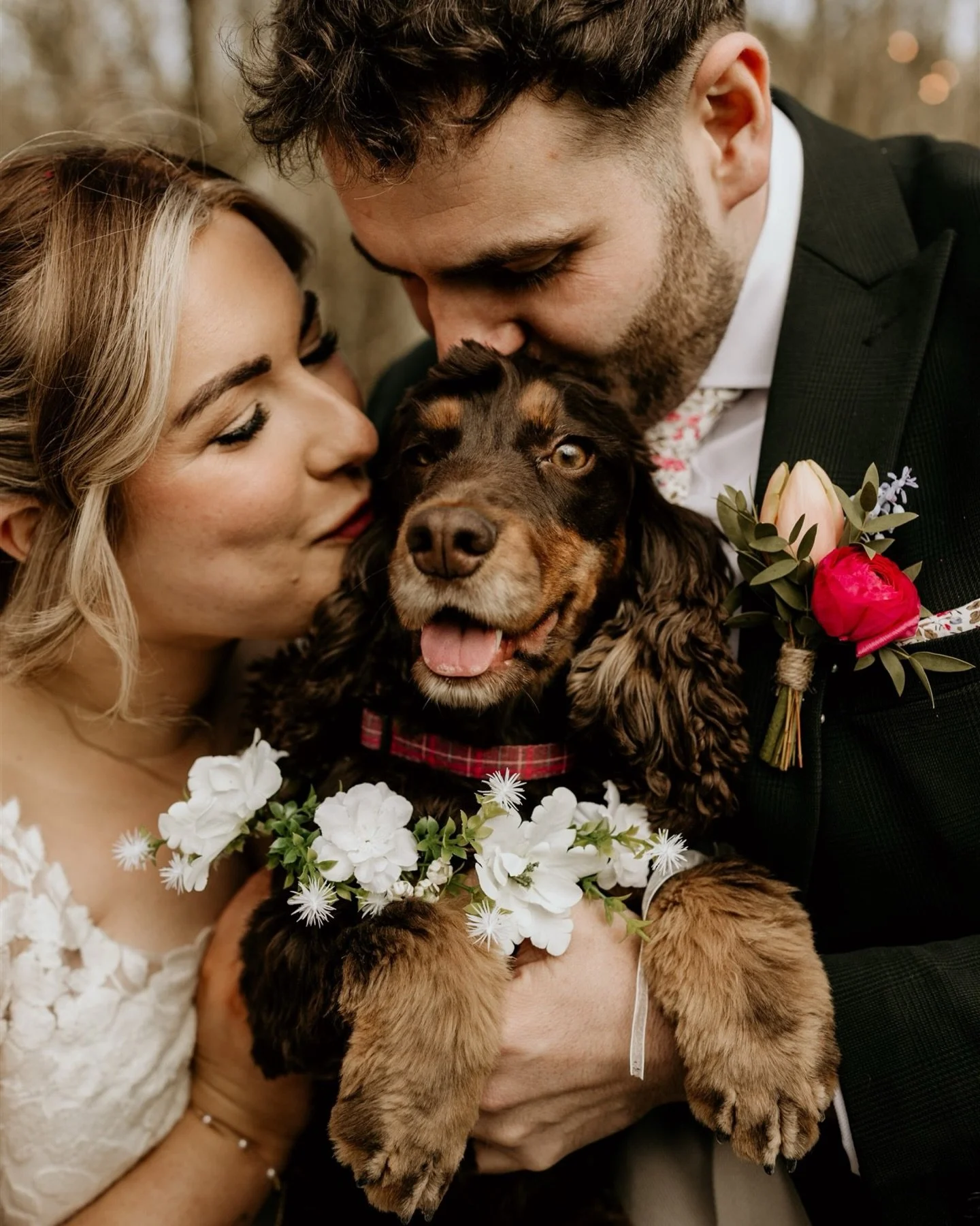 Olivia and Kyle (and Ginny 🐾) 

Truly a beautiful day at @royleforest, we were expecting rain all day but were treated to blue skies (and a lot of wind and a tiny bit of rain)! 

The dance floor was full all evening and those first dance shots are s