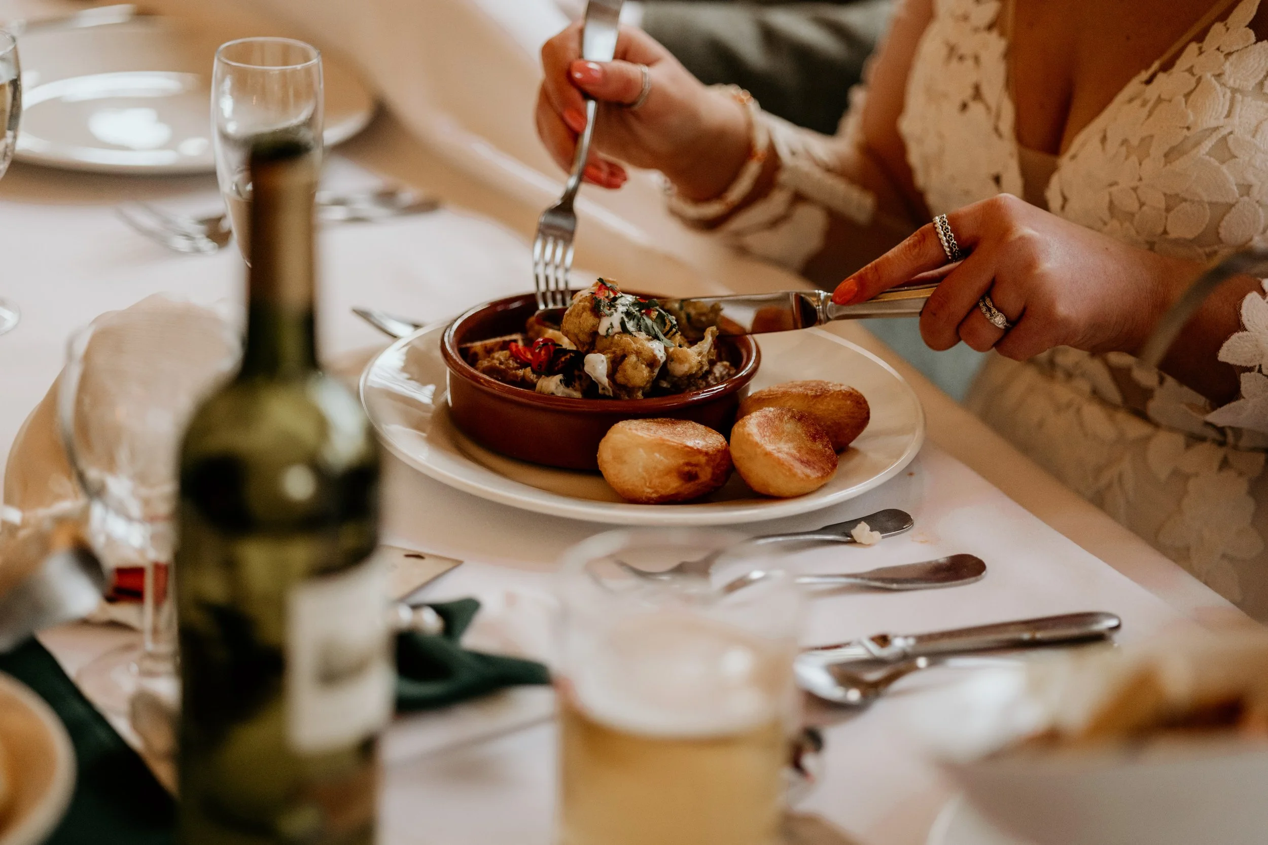 A close up shot of wedding food at relaxed wedding day