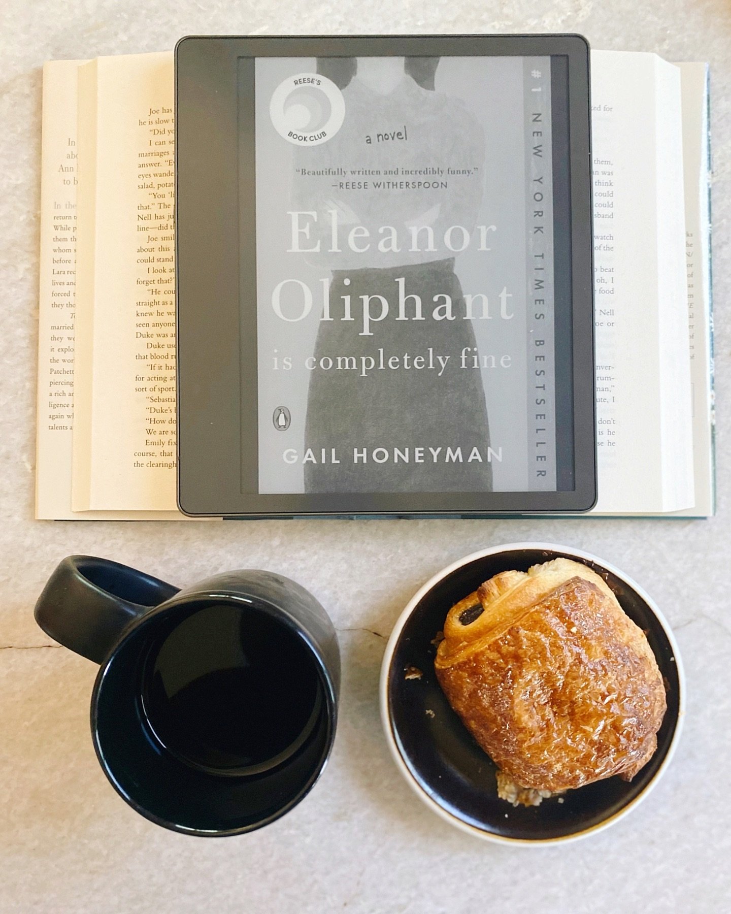 Coffee &amp; currently reading ☕️📖
Sippin on our new roast Katana from D.R. Congo and it is simply delicious! 
Brew method: French Press
Reading: Eleanor Oliphant is Completely Fine

What are you sippin on or reading these days?
&mdash;
#coffeeandbo