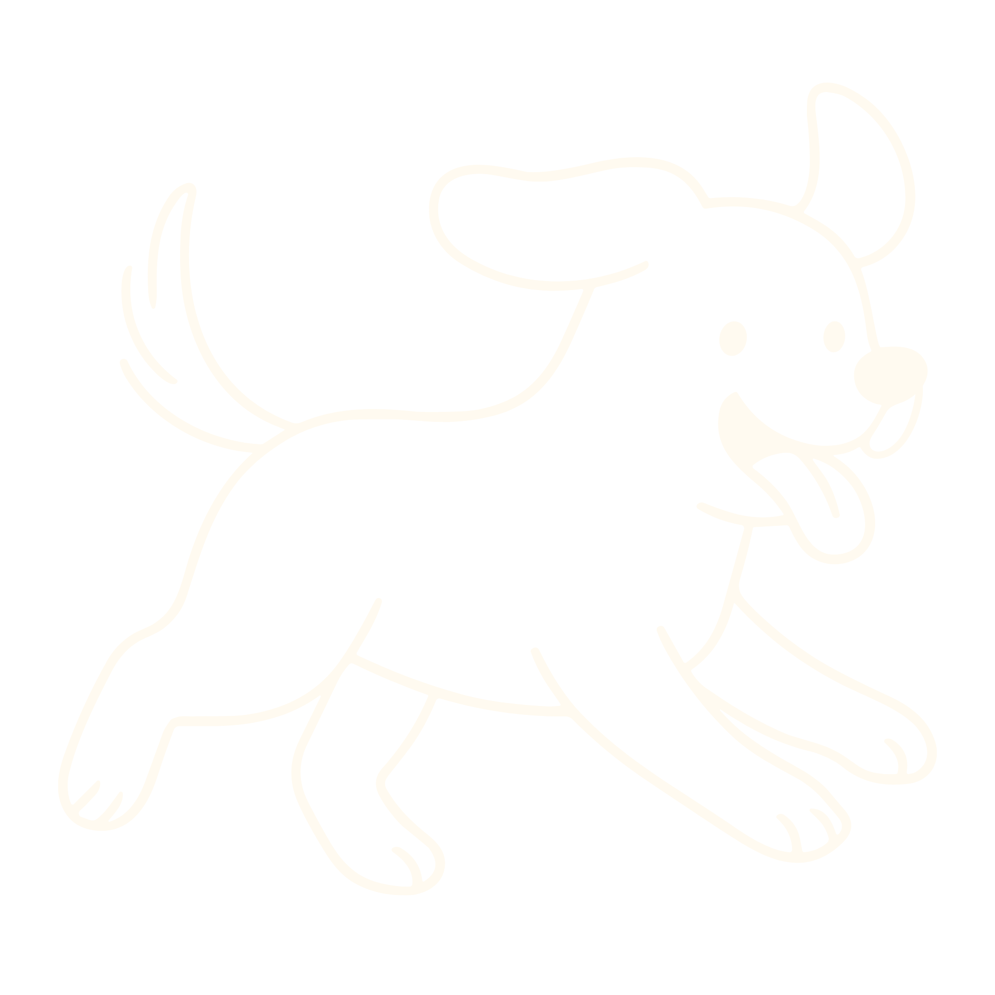Line drawing of a happy, playful dog with a wagging tail, floppy ears, and tongue out on a black background.