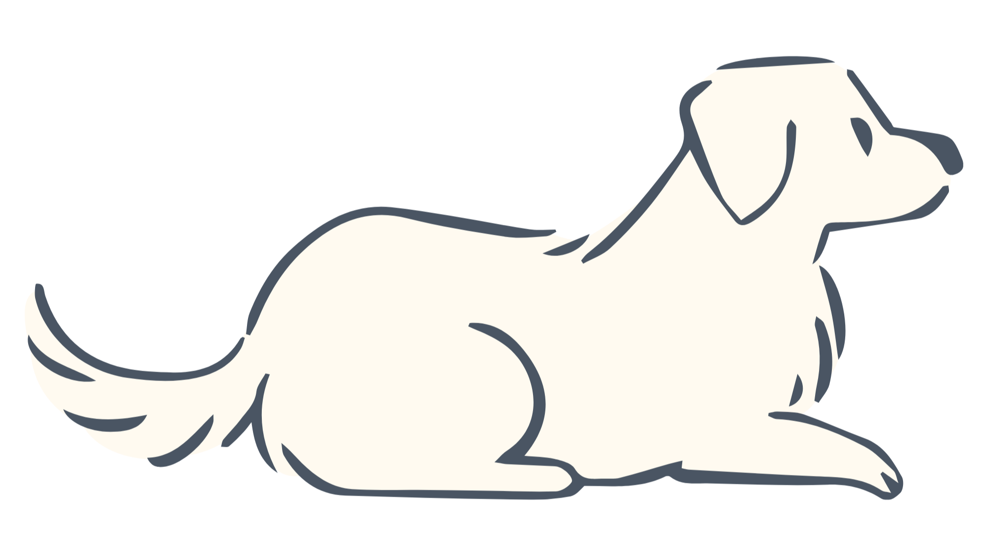 A cartoon illustration of a sitting Labrador Retriever dog with a cream-colored coat, floppy ears, and a wagging tail.