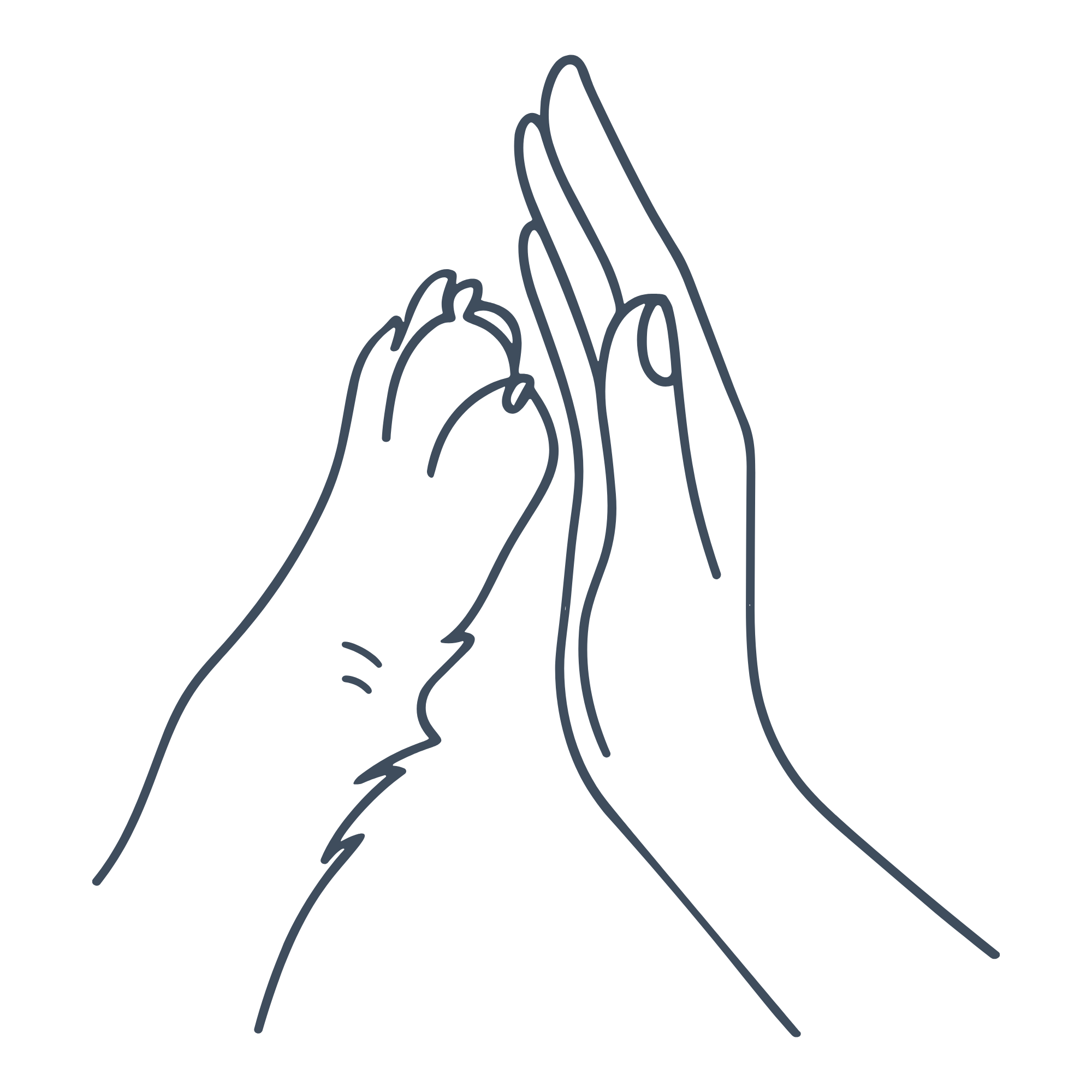 Line drawing of two hands giving a high five.