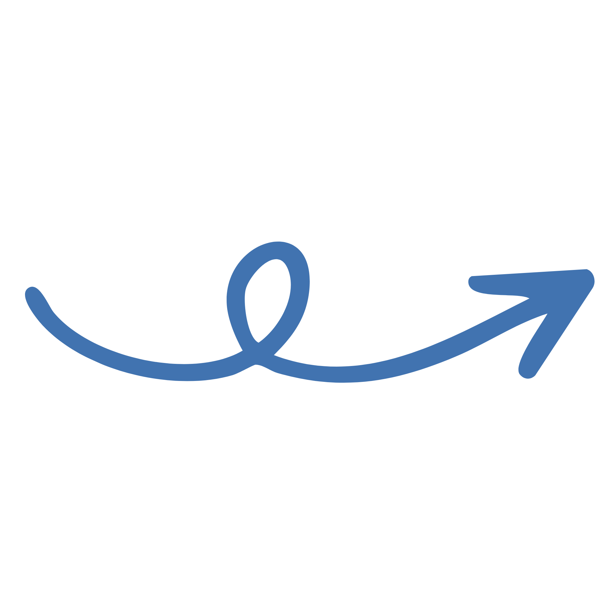 A blue hand-drawn arrow forming a loop and then pointing upward to the right.