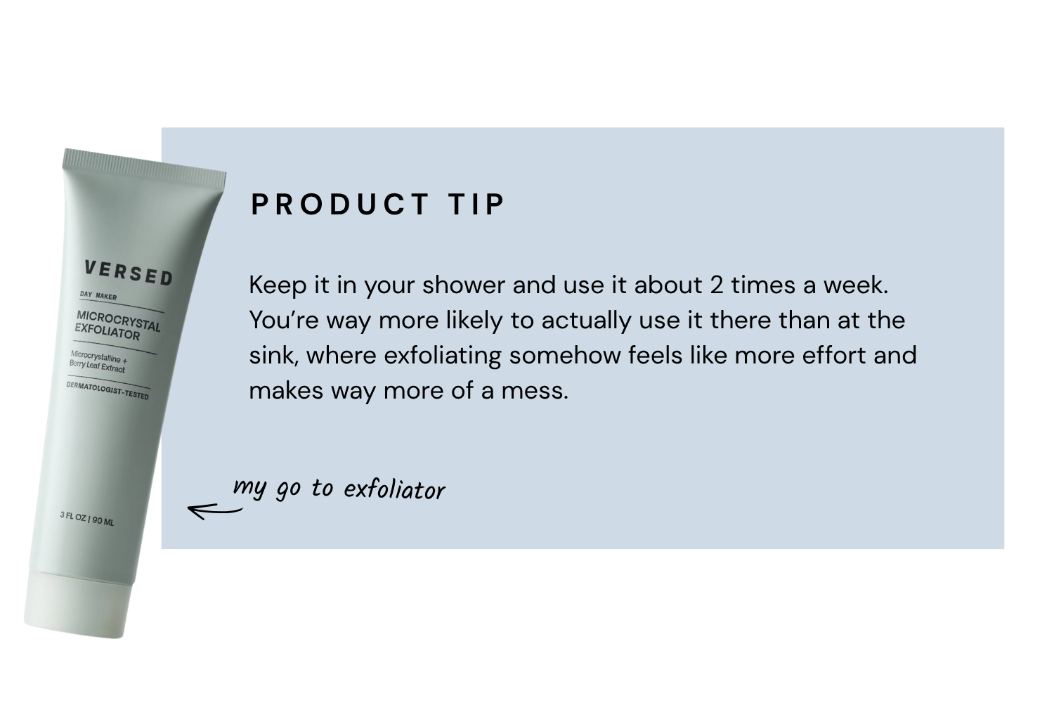 Versed Day Maker Microcrystal Exfoliator recommended as part of night before wedding skin prep.