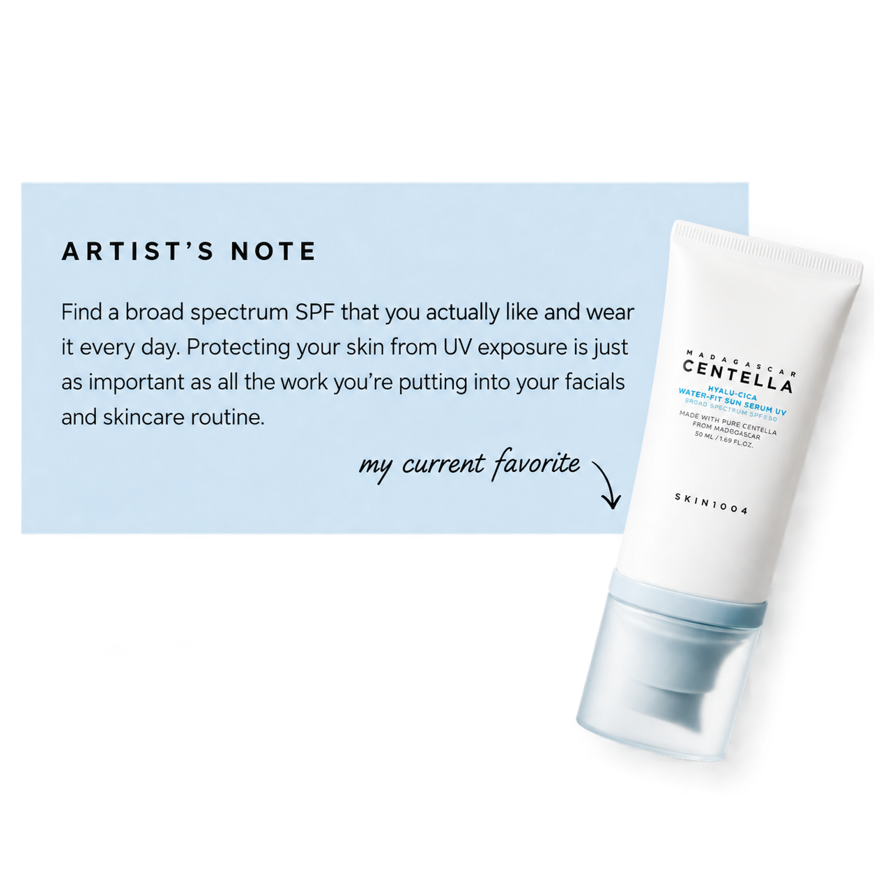 Artist’s Note recommending daily broad spectrum SPF for healthy, hydrated wedding skin in Colorado.