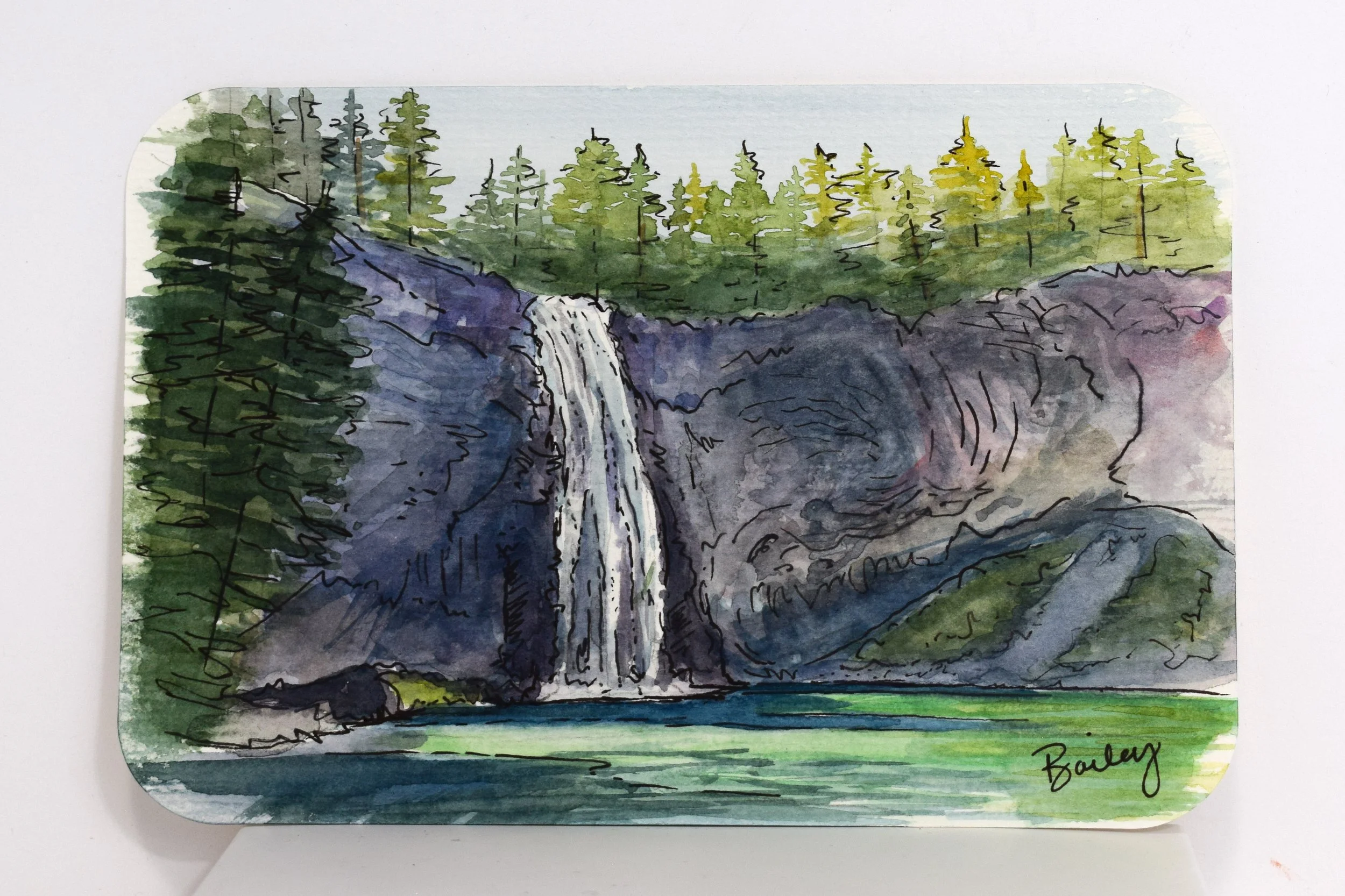 Peewee Falls, WA -4"x6" Watercolor Postcard - SOLD