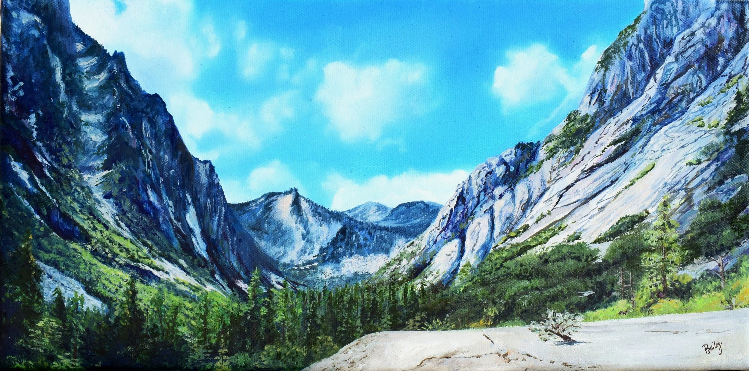 36.804062˚ N, 118.544430˚ W - Paradise Valley, Kings Canyon National Park  - 8"x16" Oil on Canvas - SOLD