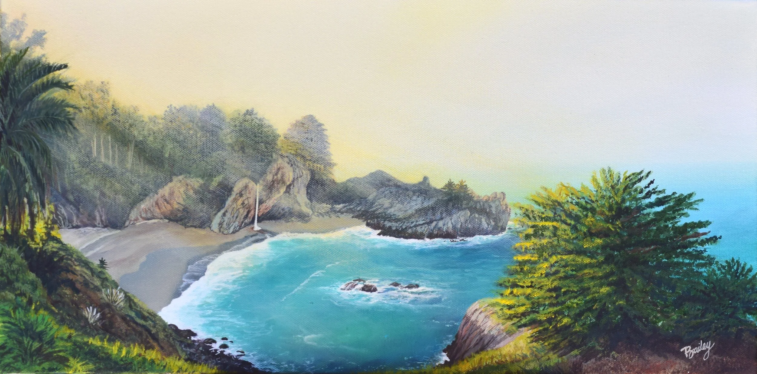 36.160336˚ N, 121.673604˚ W - McWay Falls, California - 10"x20" Oil on Canvas - SOLD
