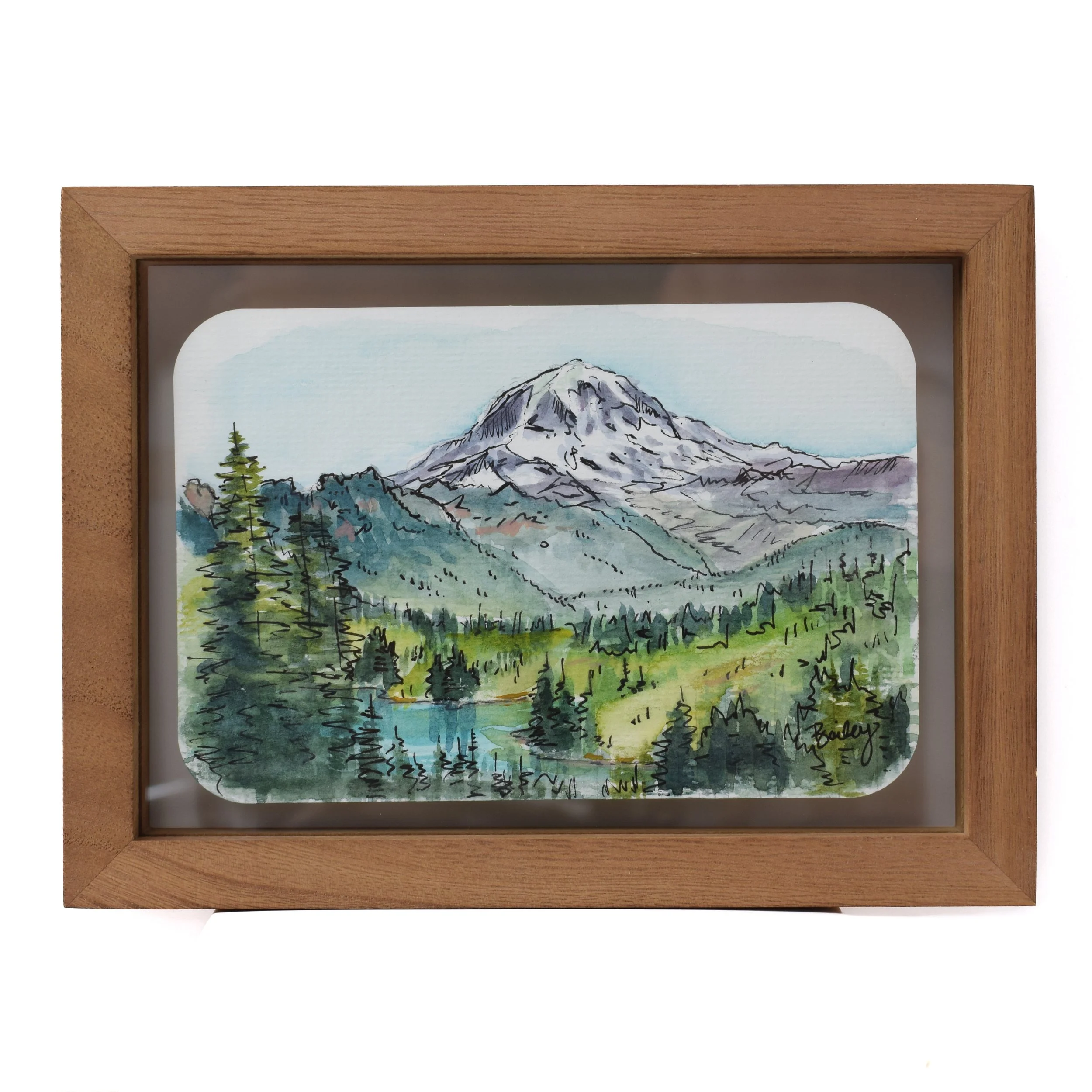 Mount Rainier - Plein Air | 4"x6" Framed Watercolor | $90