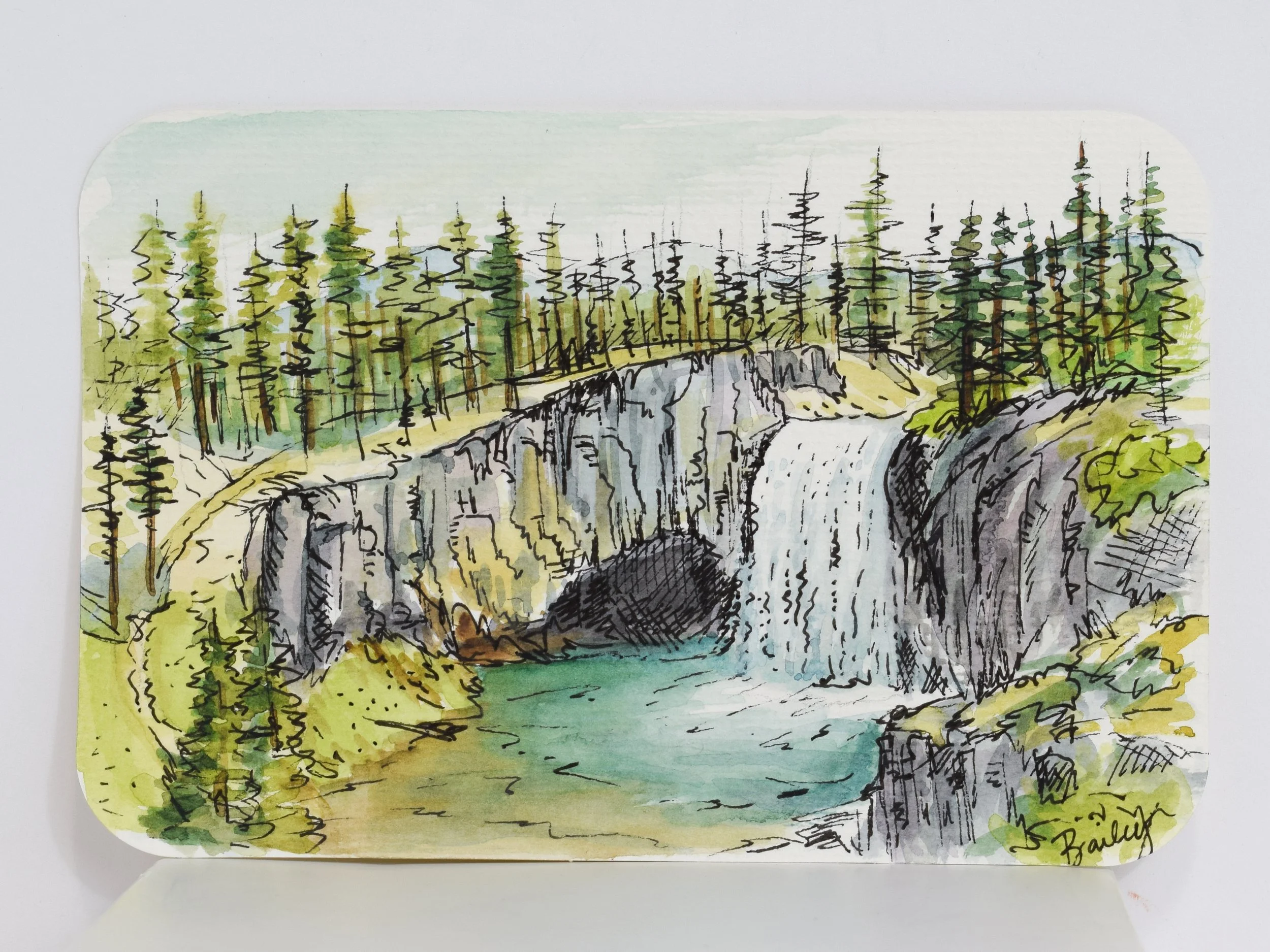 Rainbow Falls - Mammoth Lakes, California - 4"x6" Watercolor Postcard - AVAILABLE