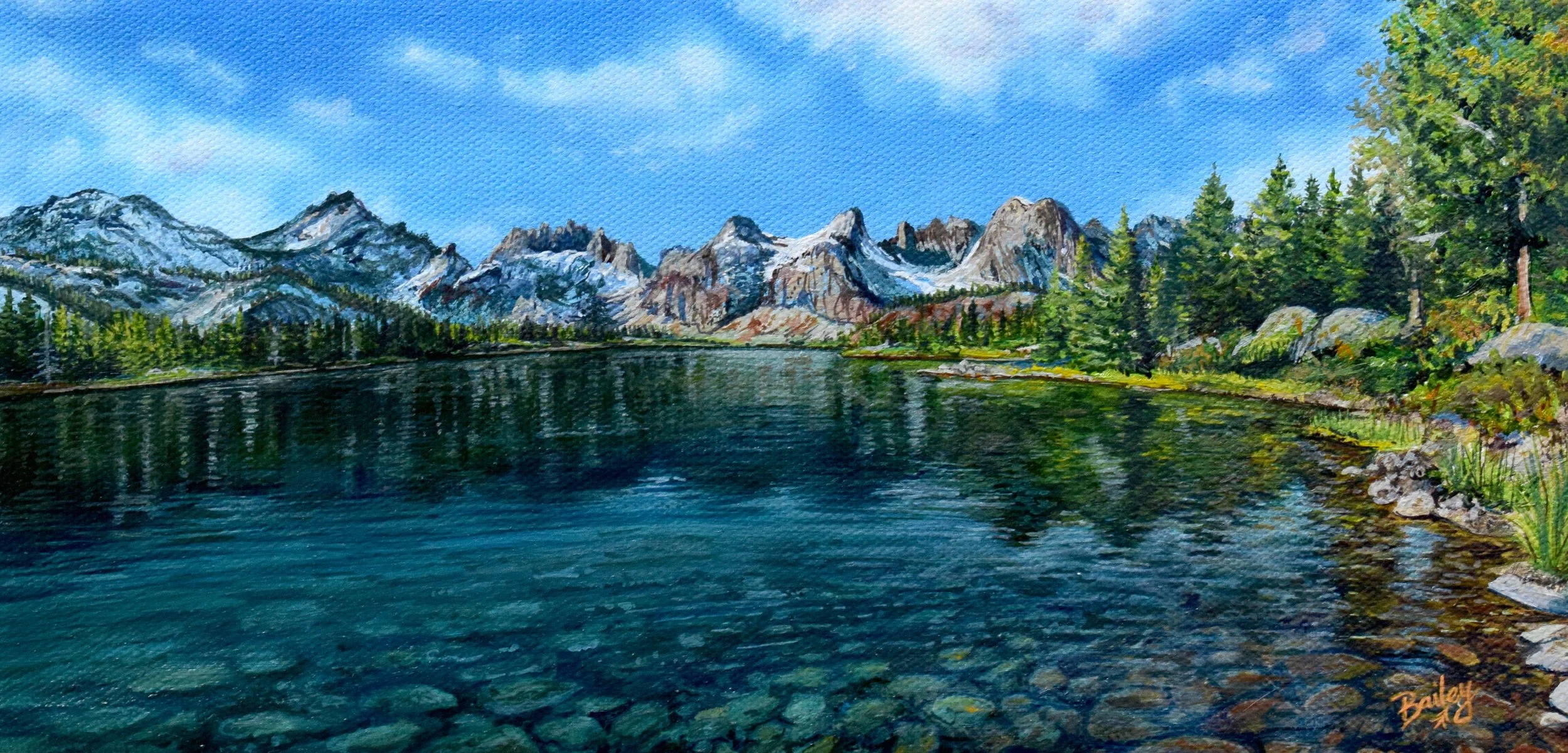 43.939005˚ N, 114.945018˚ W - Alice Lake, Sawtooth Range, Idaho - 6"x12" Oil on Canvas - SOLD