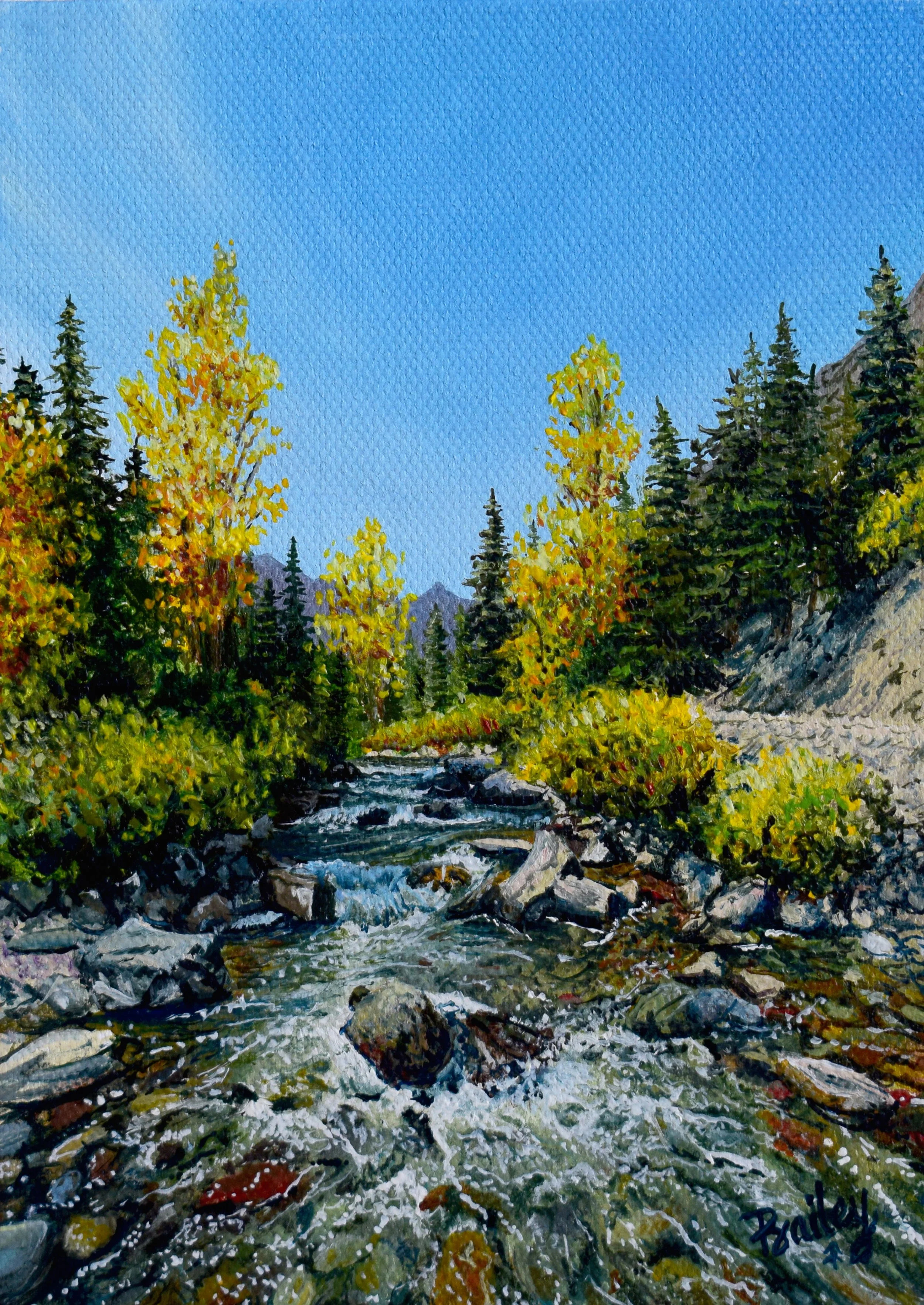 Golden Aspens - Canyon Creek, Glacier National Park - 5"x7" Oil on Canvas Panel - SOLD