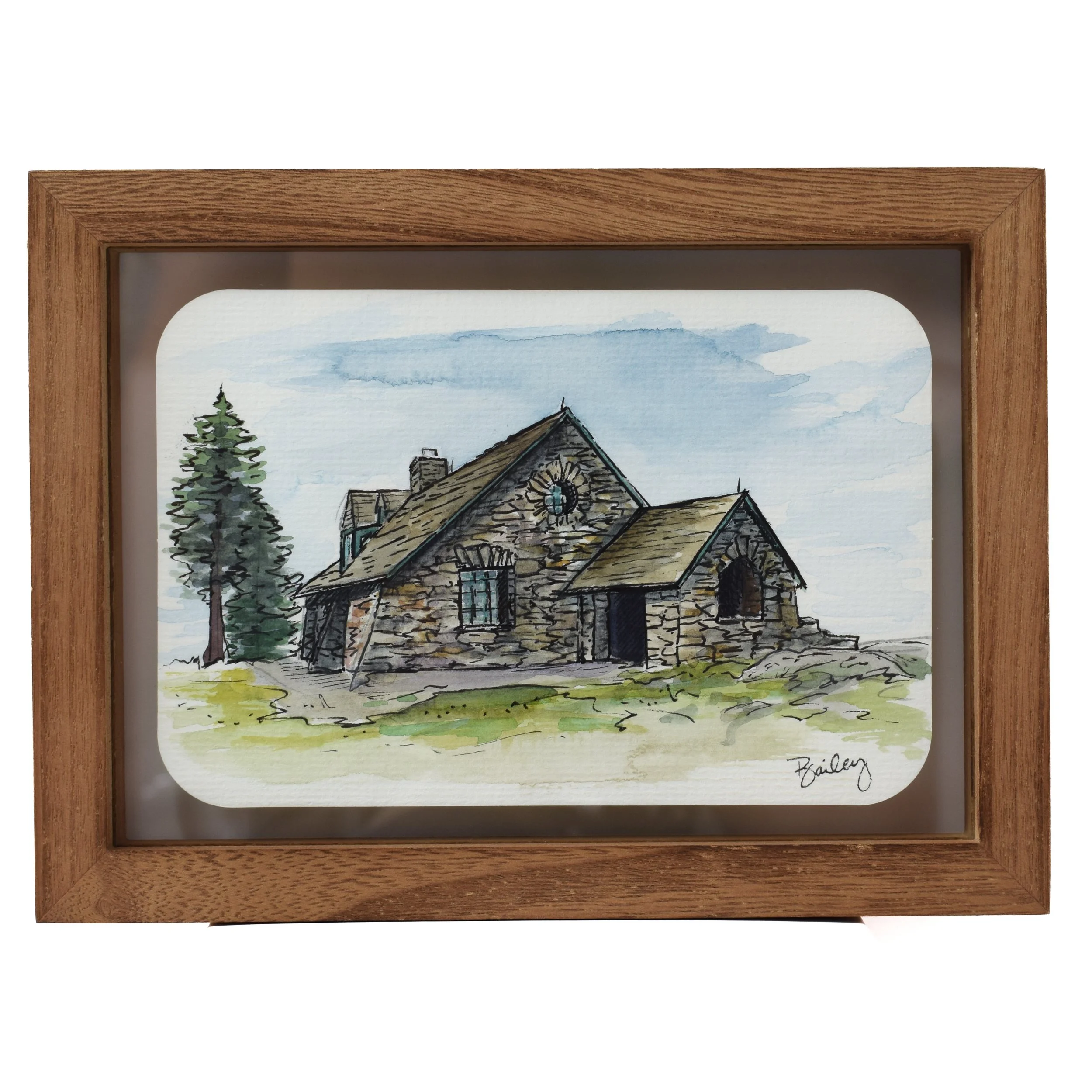 Mount Spokane Vista House - Plein Air | 4"x6" Framed Watercolor | $90