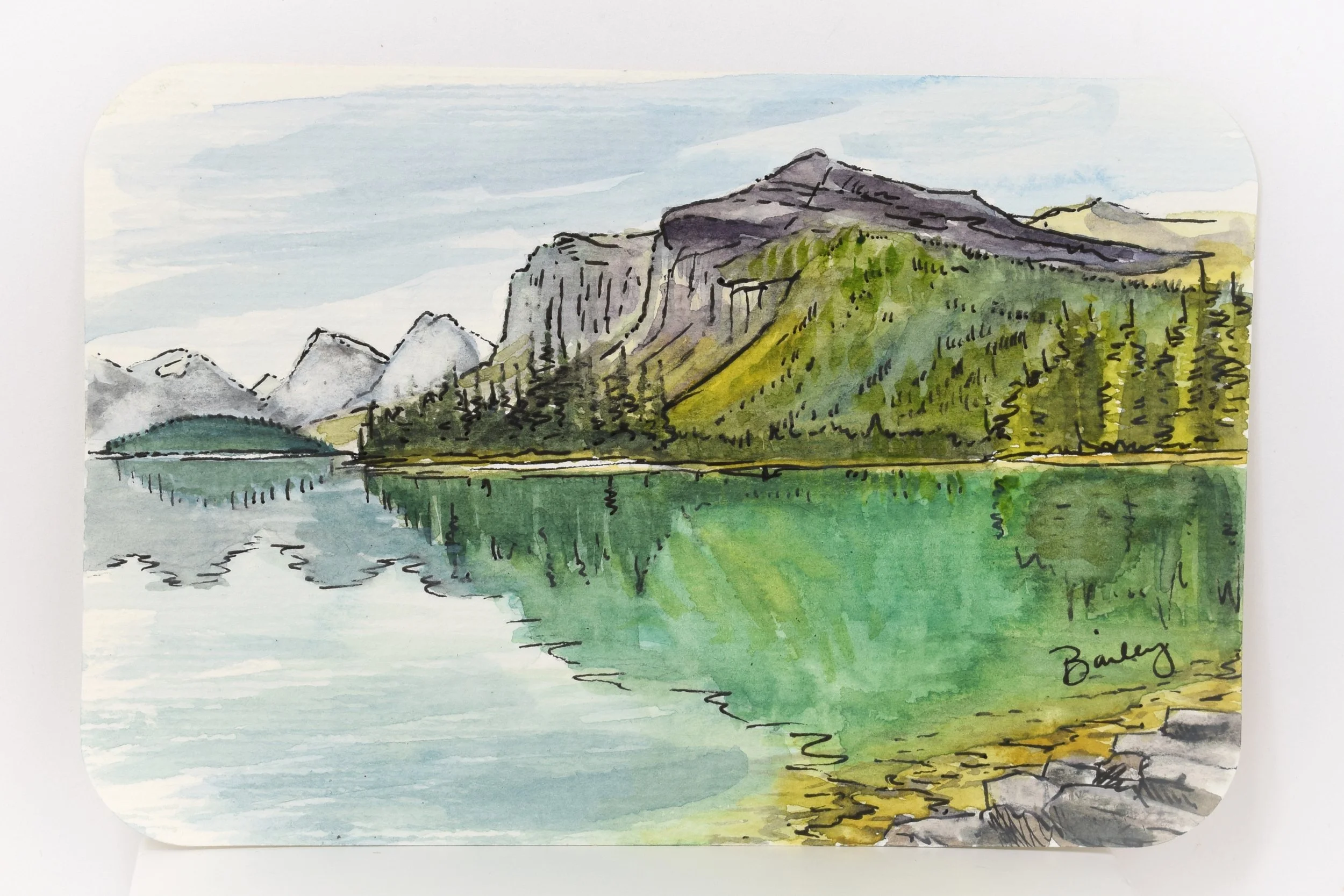 Maligne Lake - Jasper National Park - 4"x6" Watercolor Postcard - AVAILABLE