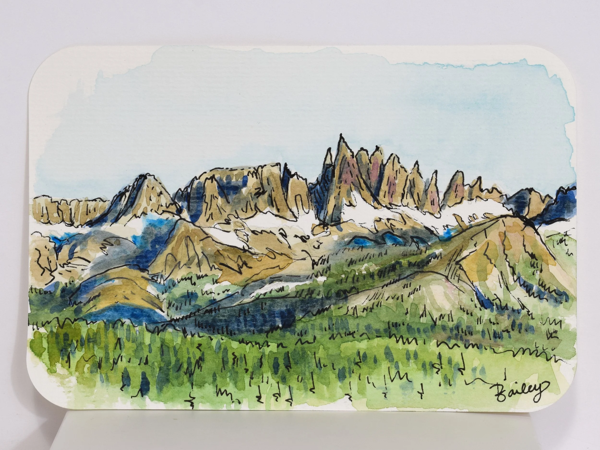 Minarets - Sierra Nevada Mountains, California - 4"x6" Watercolor Postcard - AVAILABLE