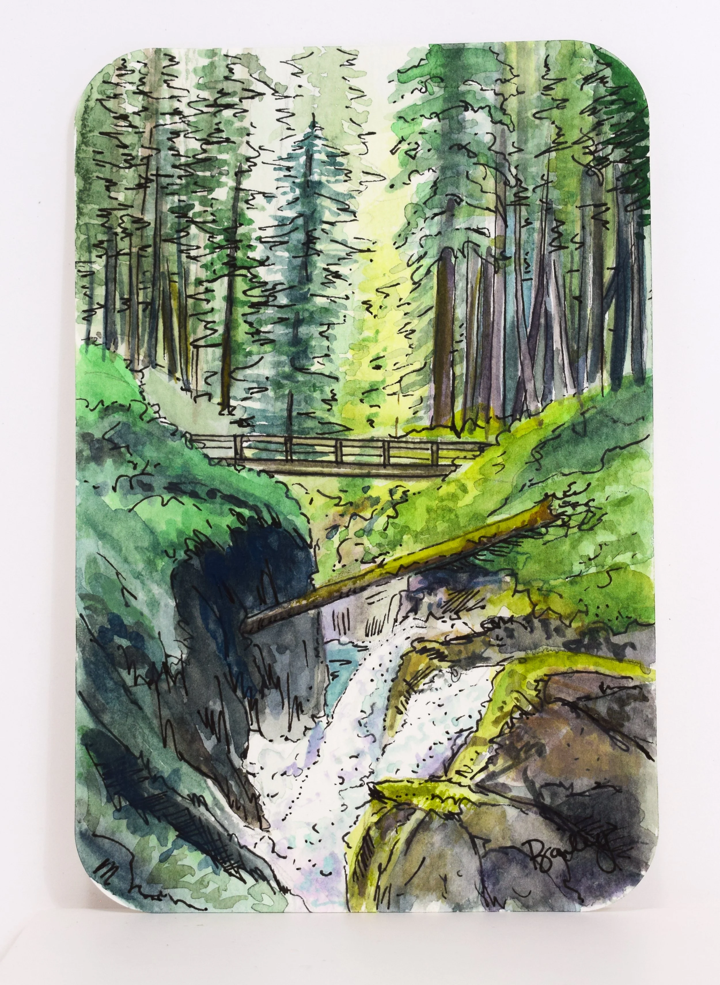 Sol Duc Falls - Olympic National Park - 4"x6" Watercolor Postcard - SOLD