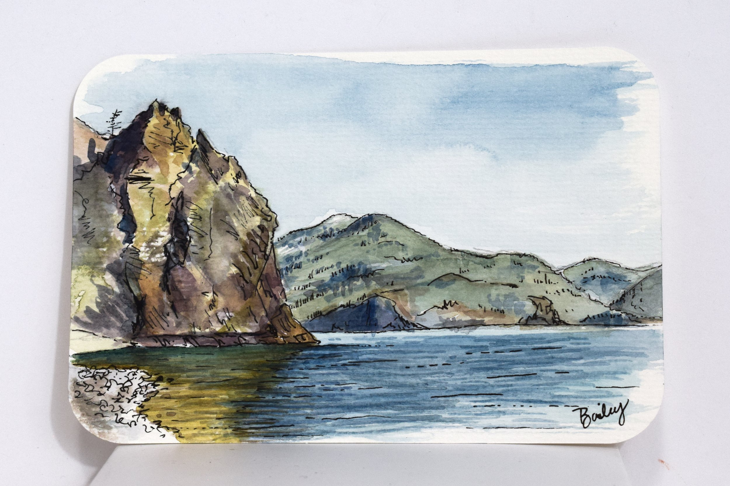 Maiden Rock - Lake Pend Orielle - 4"x6" Watercolor Postcard - AVAILABLE