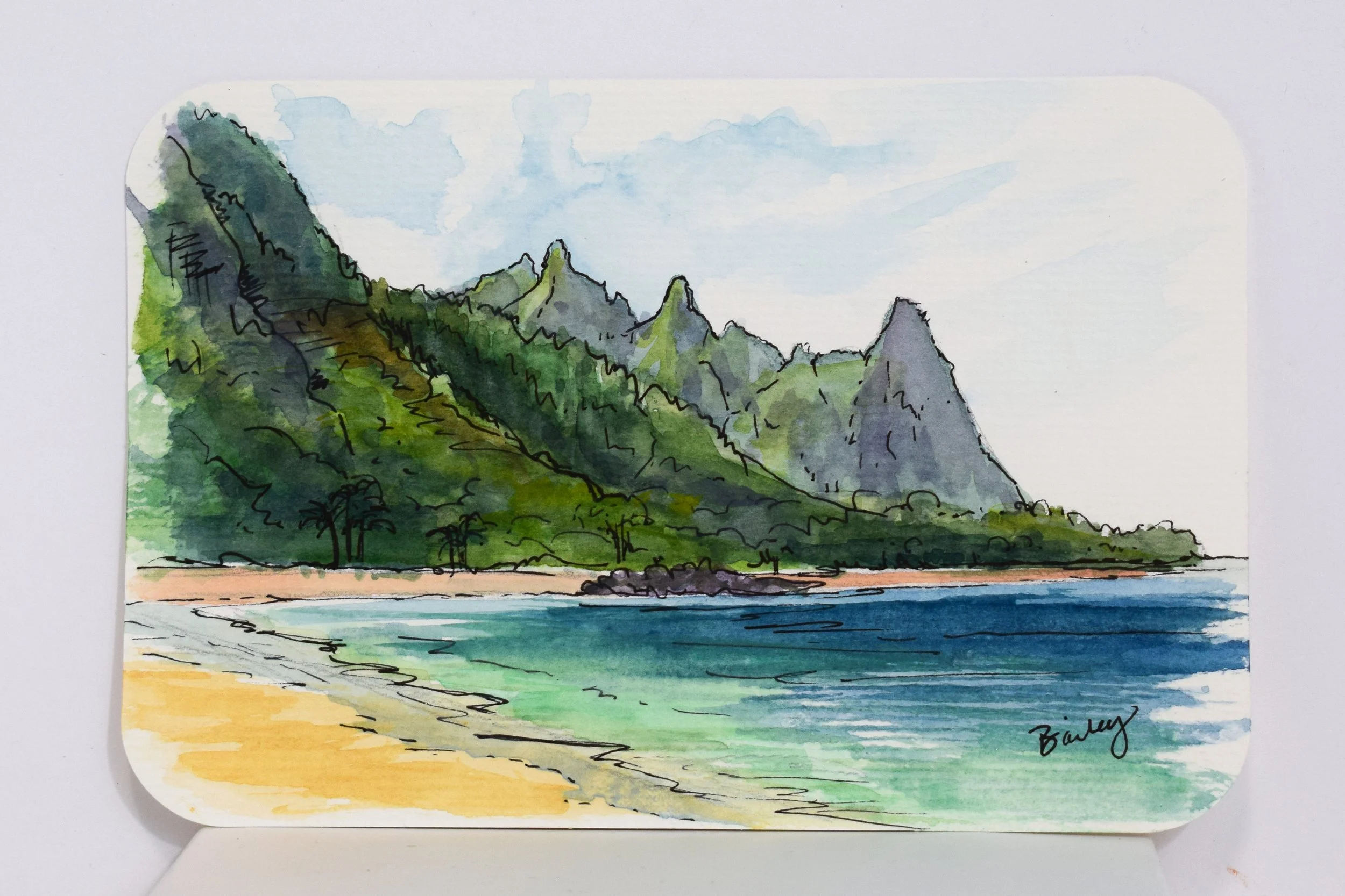 Makua Beach (Tunnels Beach) - Kauai - 4"x6" Watercolor Postcard - AVAILABLE