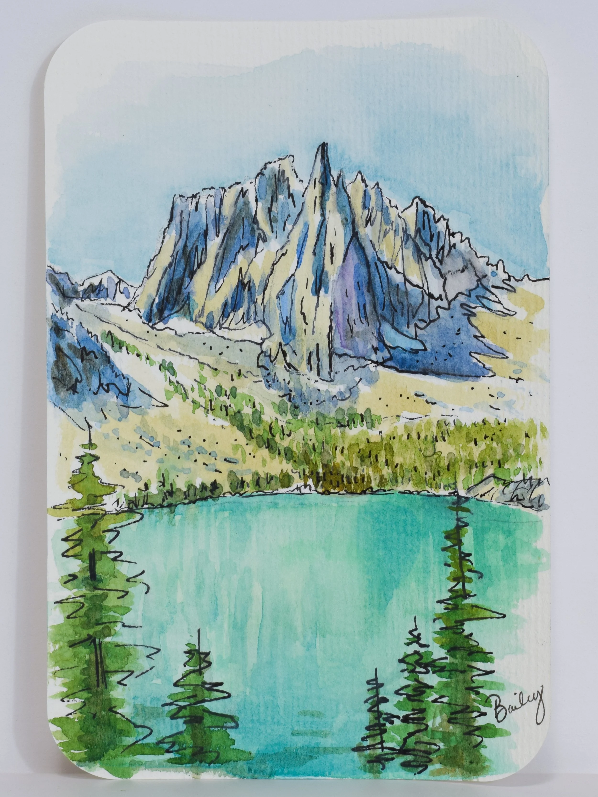 Temple Crag - Sierra Nevada Mountains, California - 4"x6" Watercolor Postcard - AVAILABLE