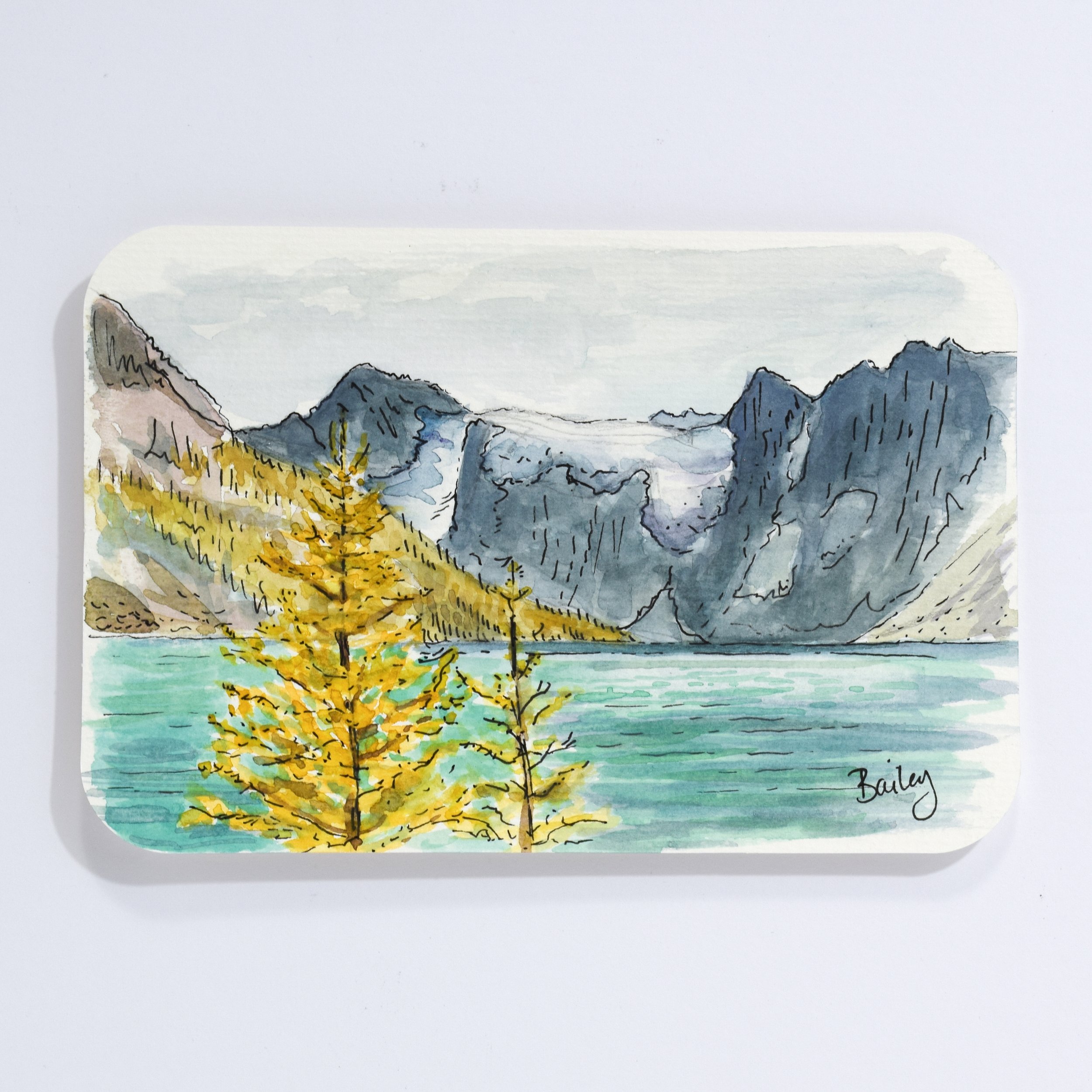 Lake of the Hanging Glacier Watercolor Postcard