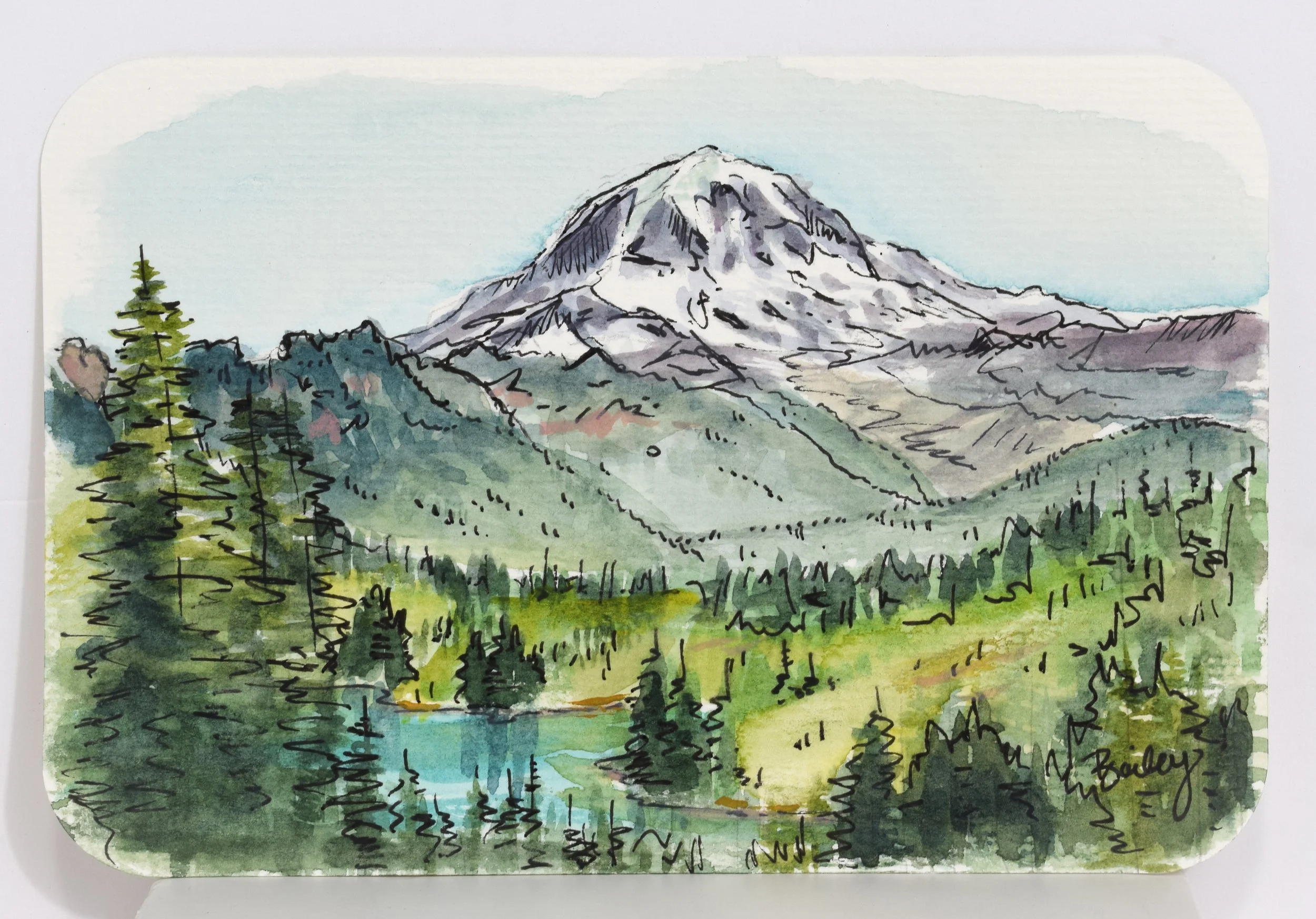 Eunice Lake - Mount Rainier, Washington - 4"x6" Watercolor Postcard - AVAILABLE