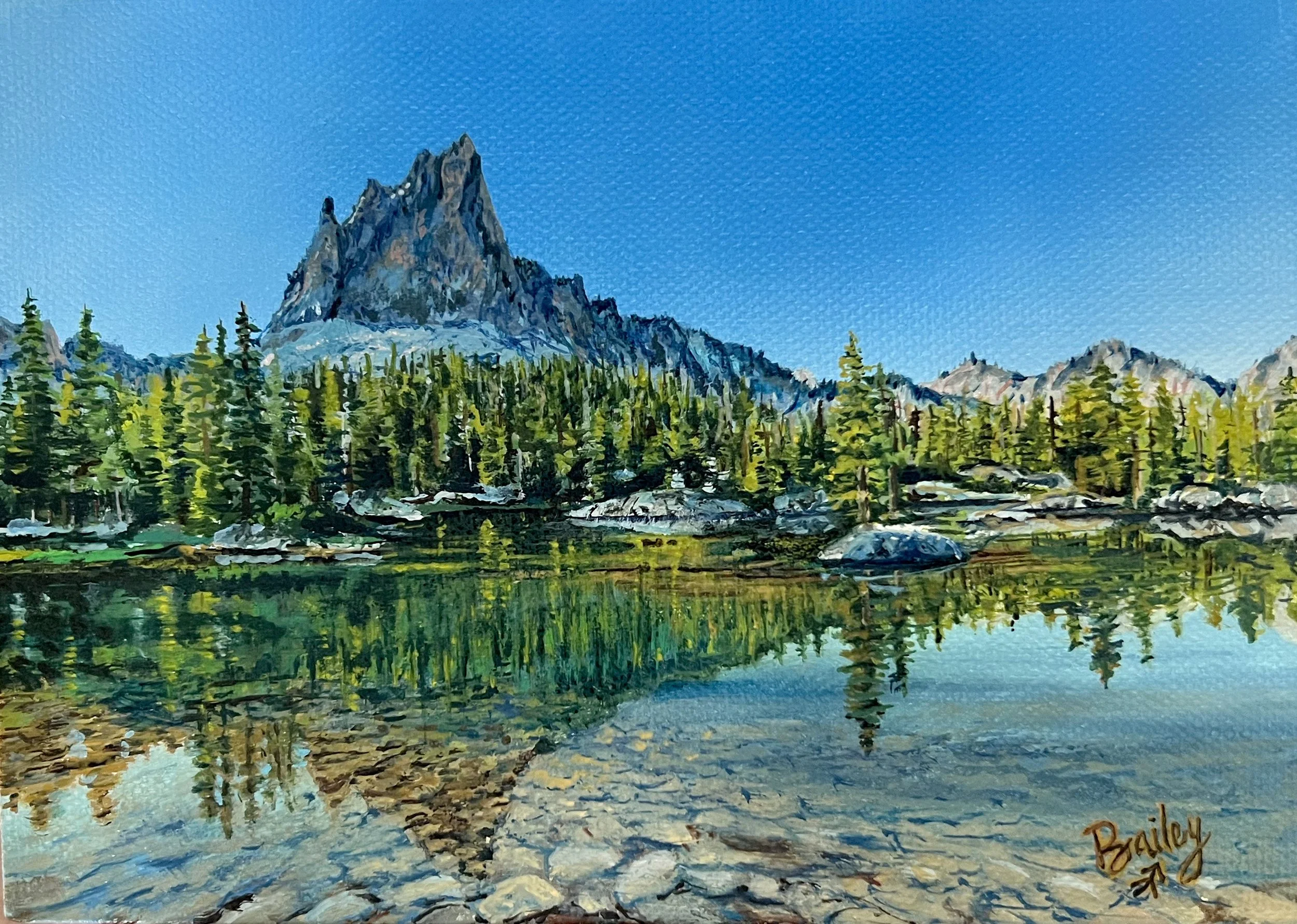 El Capitan Reflections - Sawtooth Mountains, Idaho - 5"x7" Oil on Panel - SOLD