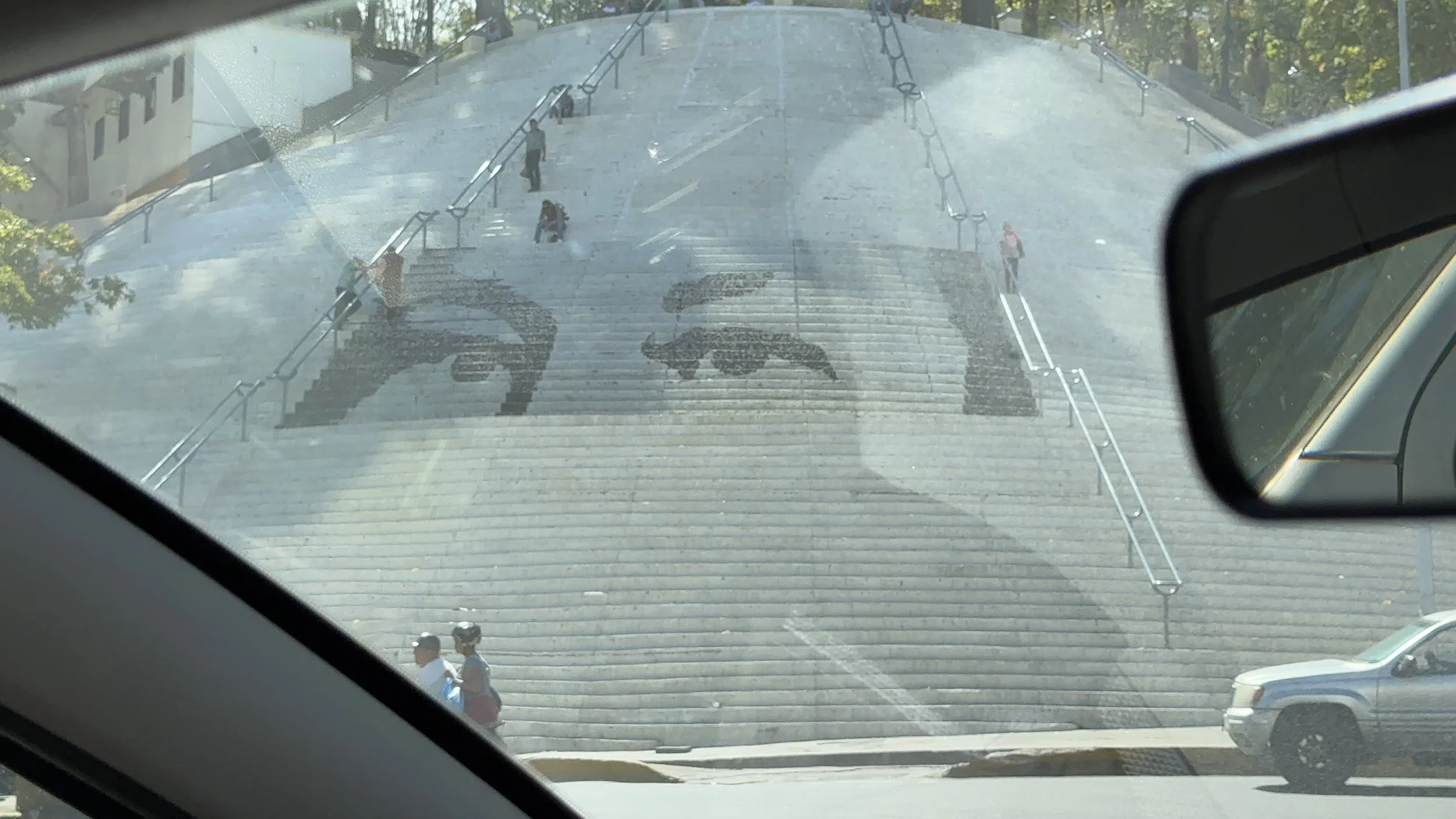 Eyes of Chavez on Staircase