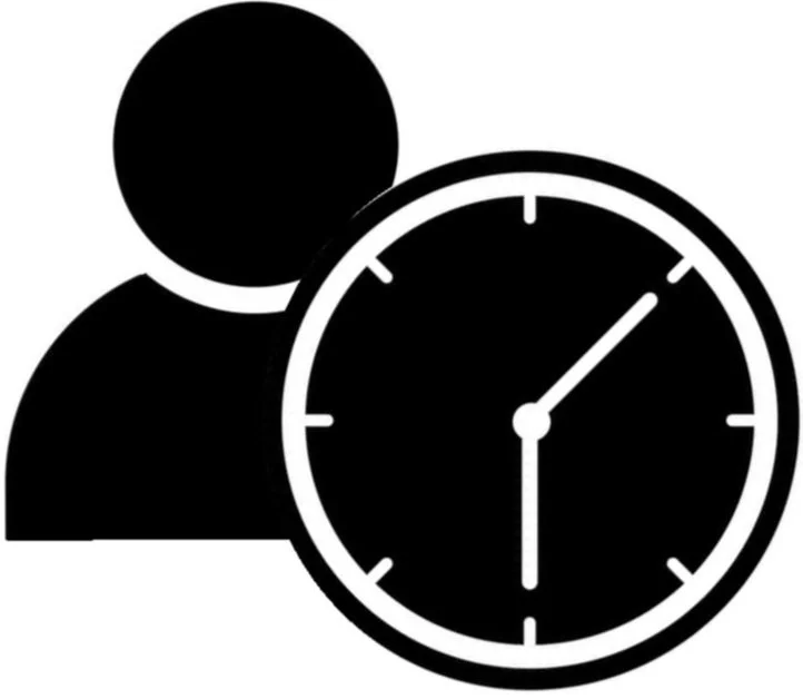 Silhouette of a person with a clock showing 12:07.