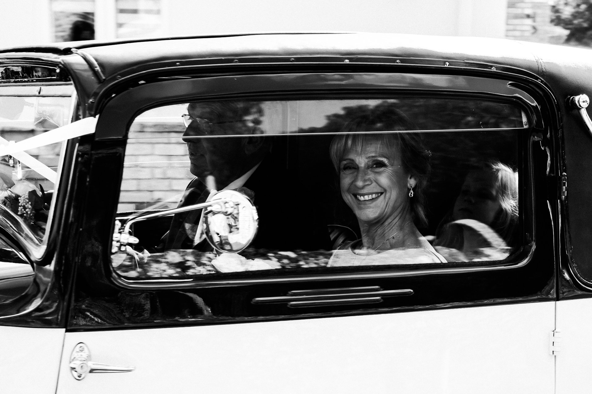 Liz in her wedding car