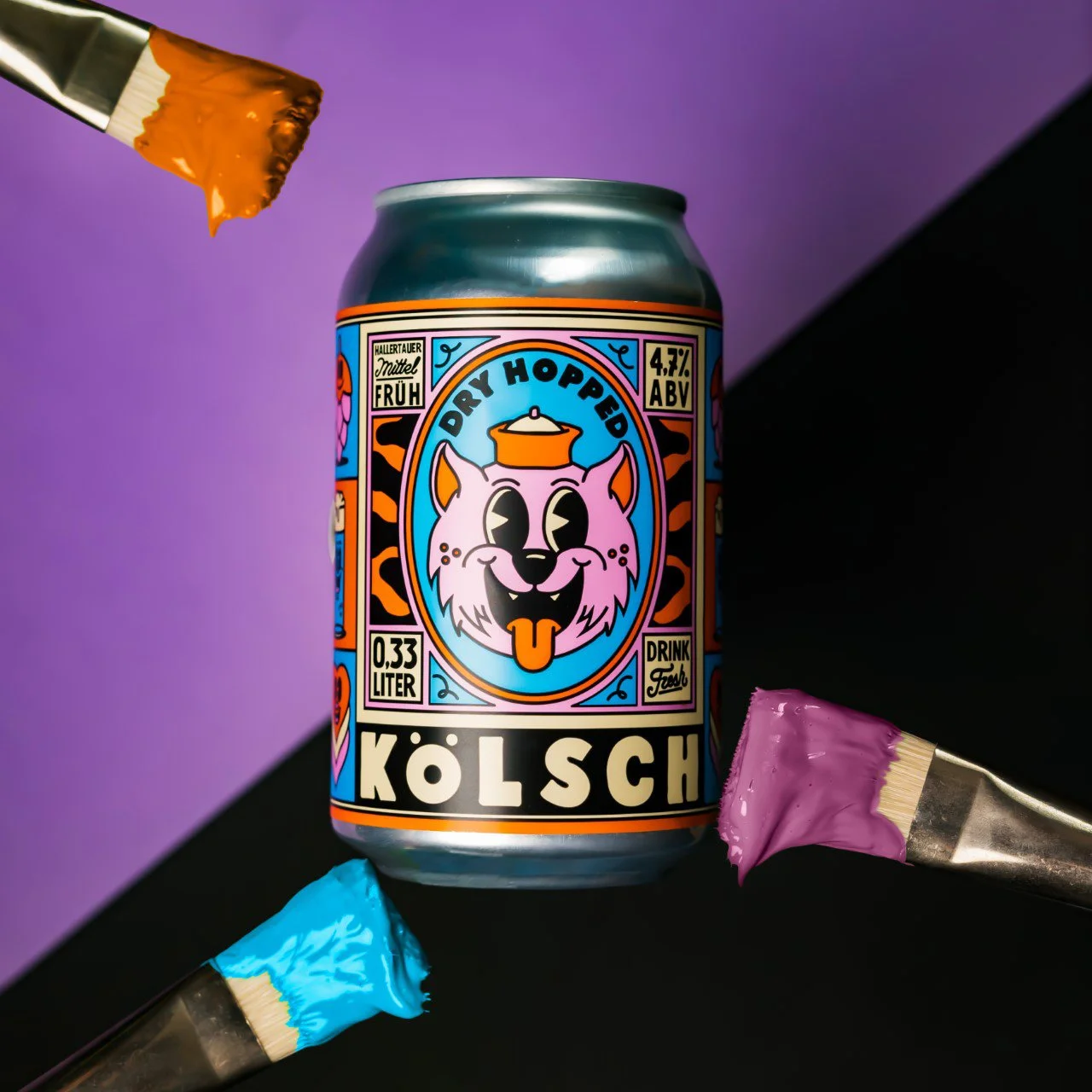 Photo of an illustrated beer can label - Kolsch -Illustration - Yeye Weller - Cuphead - A Human Agency - illustration agency - London