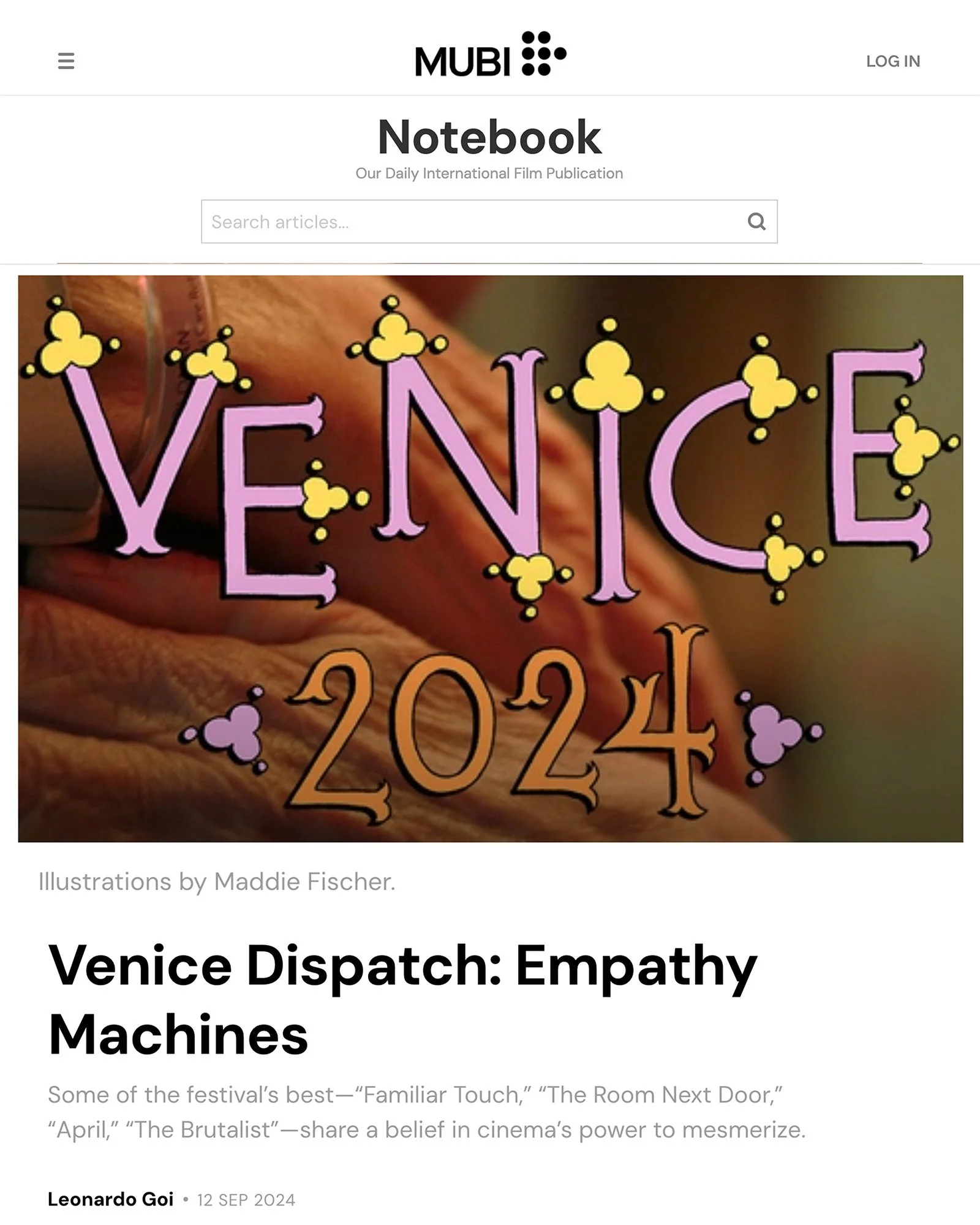 Illustration of the MUBI Venice film festival - illustration - Maddie Fischer - A Human Agency - illustration agency - London