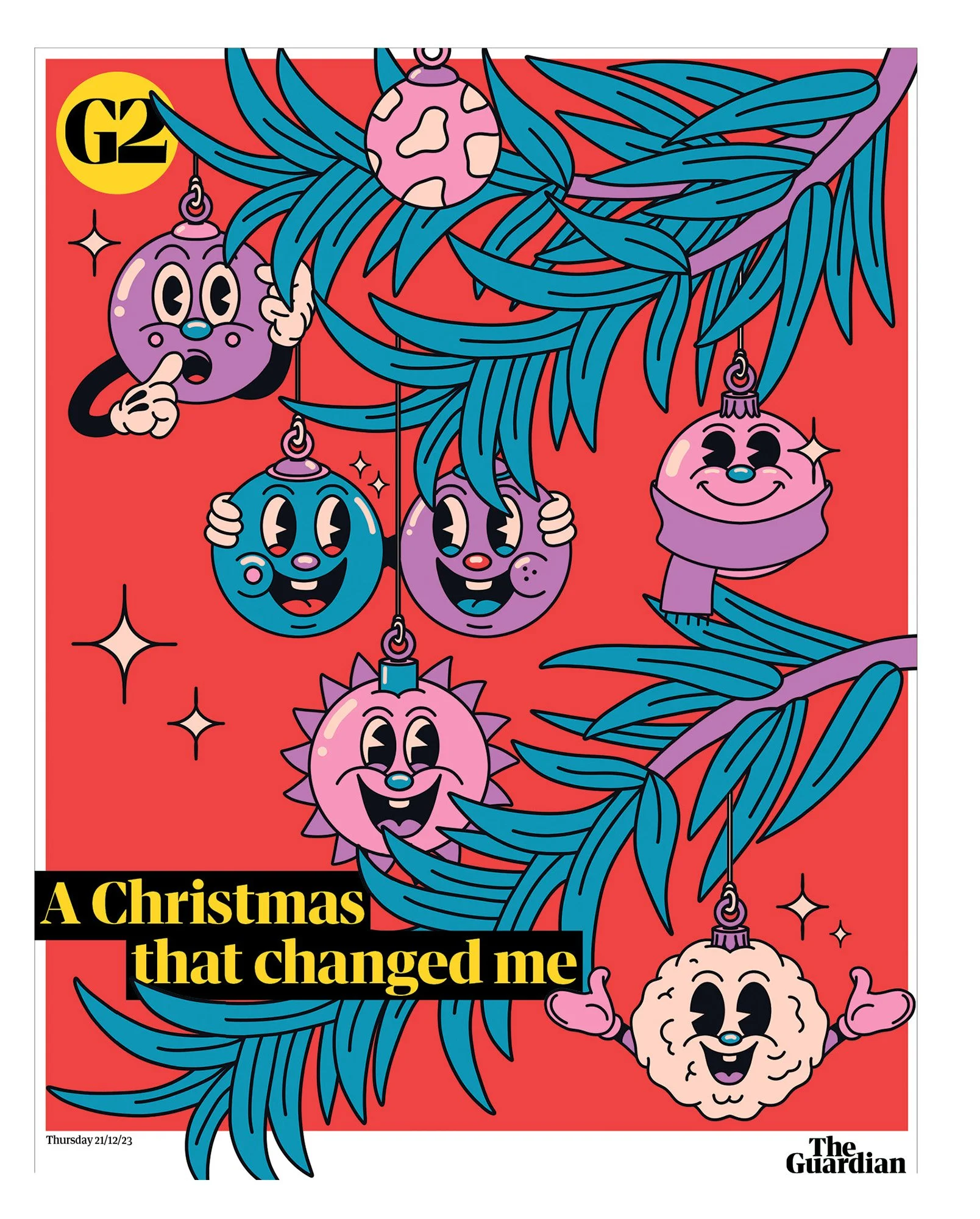 Illustration of Christmas tree with baubles - cuphead - illustration - Yeye Weller - A Human Agency - illustration agency - London