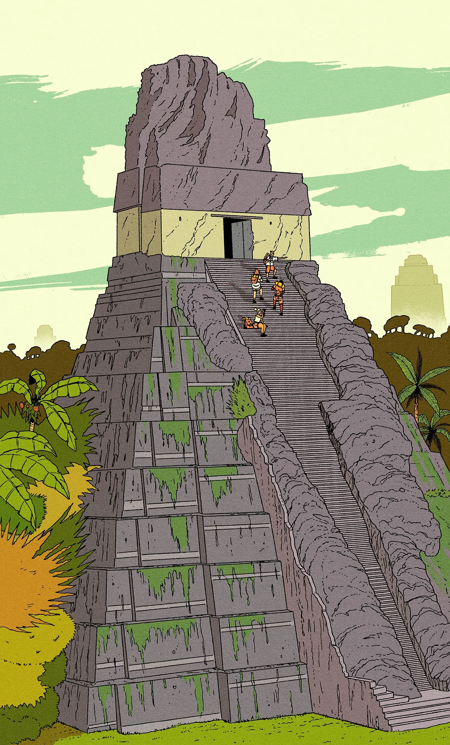 Illustration of a Mayan pyramid ruin - illustration - Tintin - R. Fresson - A Human Agency - illustration agency - London