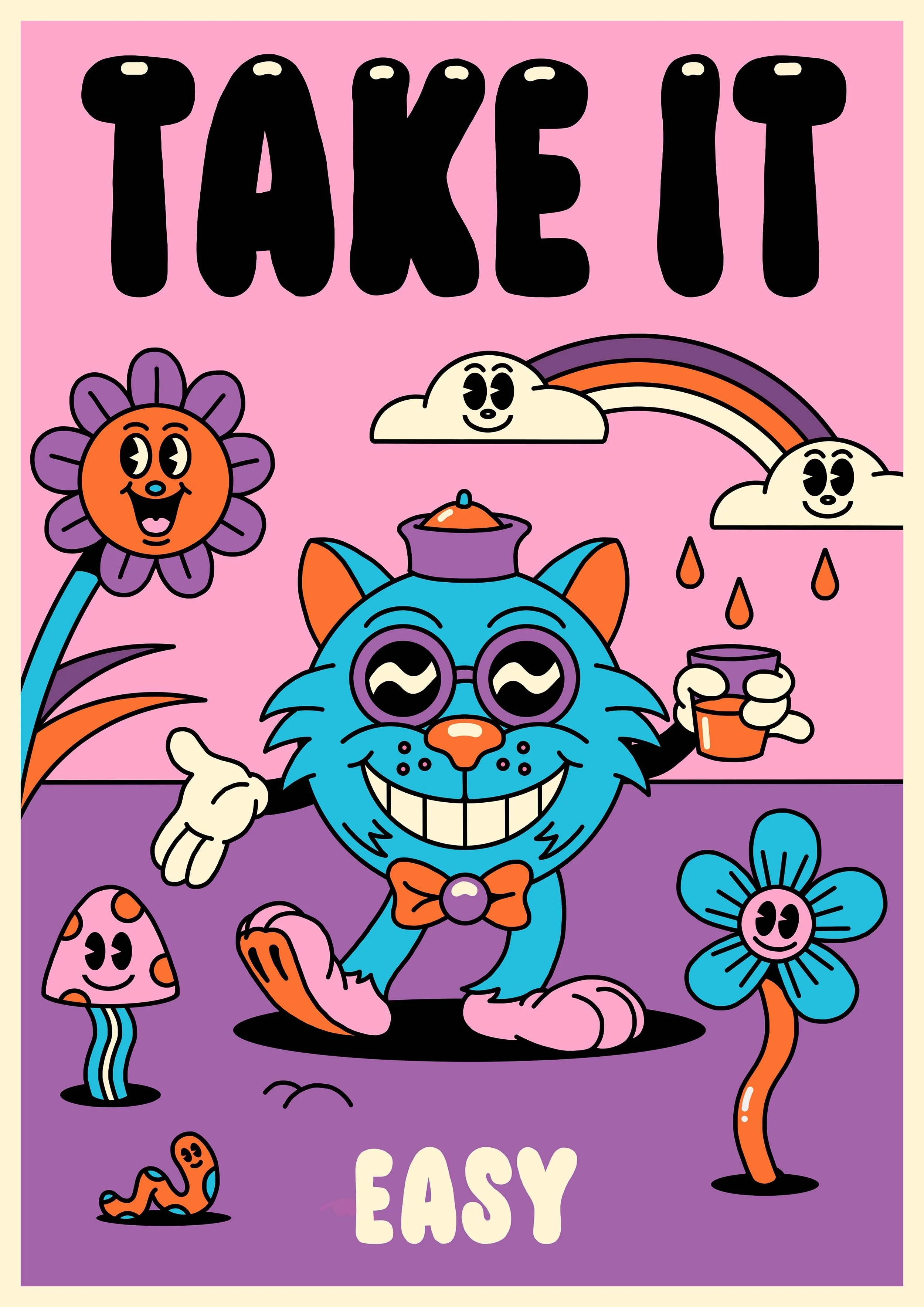 Illustration of a smiling cat - Illustration - Yeye Weller - Take It Easy - A Human Agency - illustration agency - London