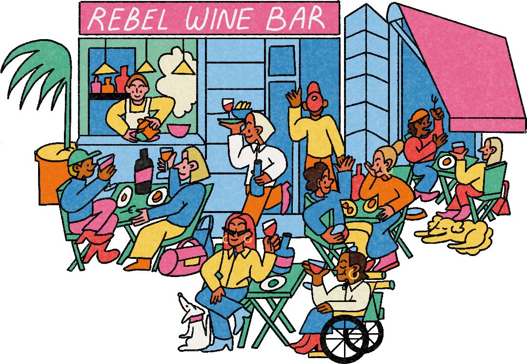 Illustrated of a wine bar - illustration - Anne Sophie Engelhardt - A Human Agency - illustration agency - London
