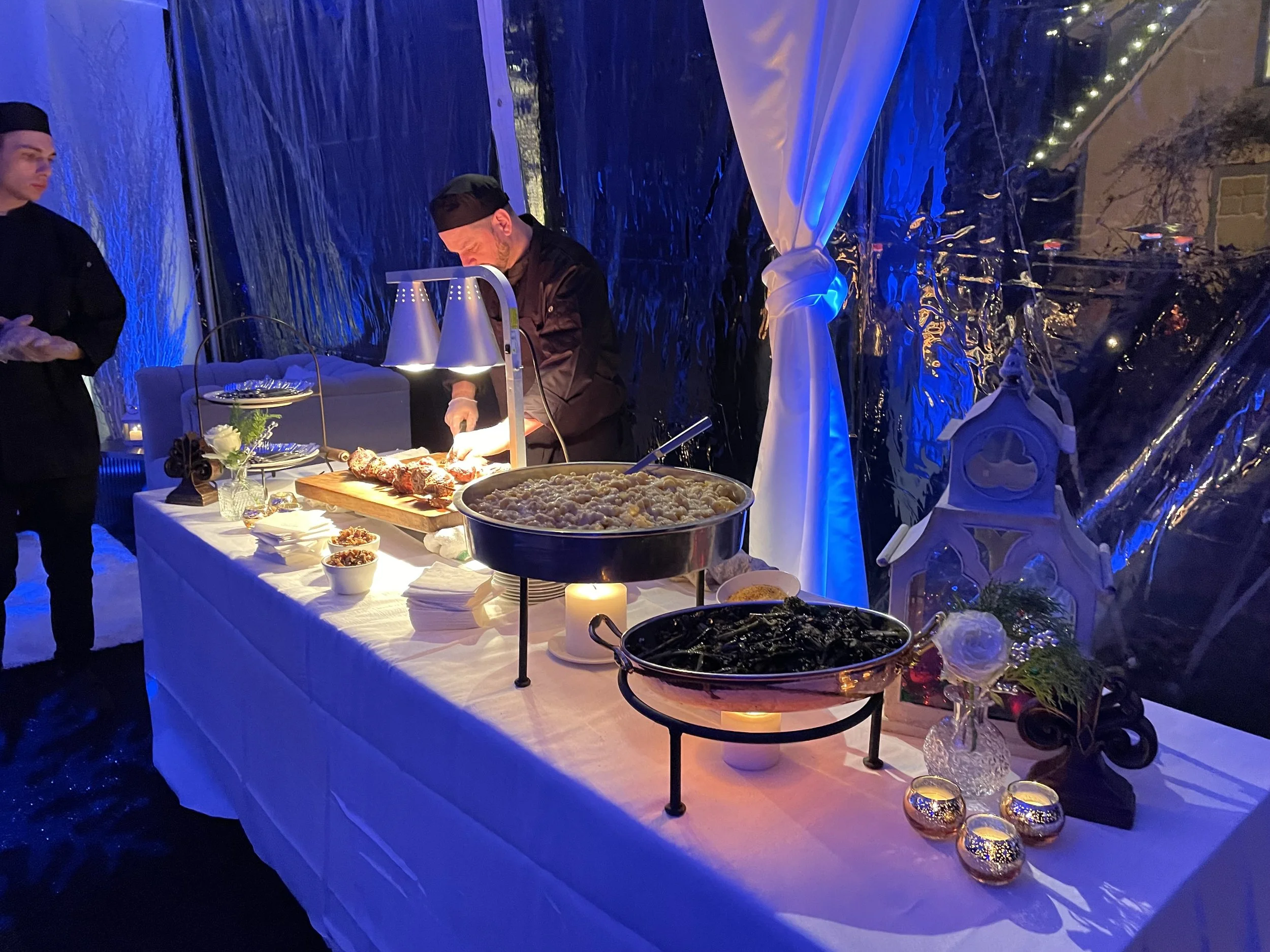 Churrasco carving station, live-action catering service