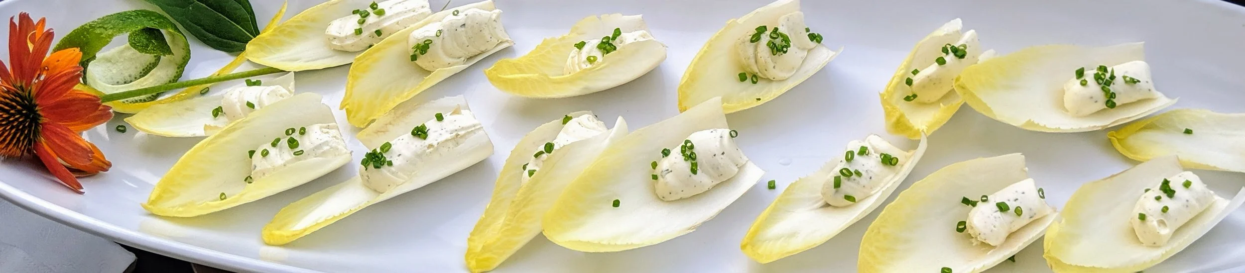 Boursin-stuffed chicory appetizer, vegetarian catering
