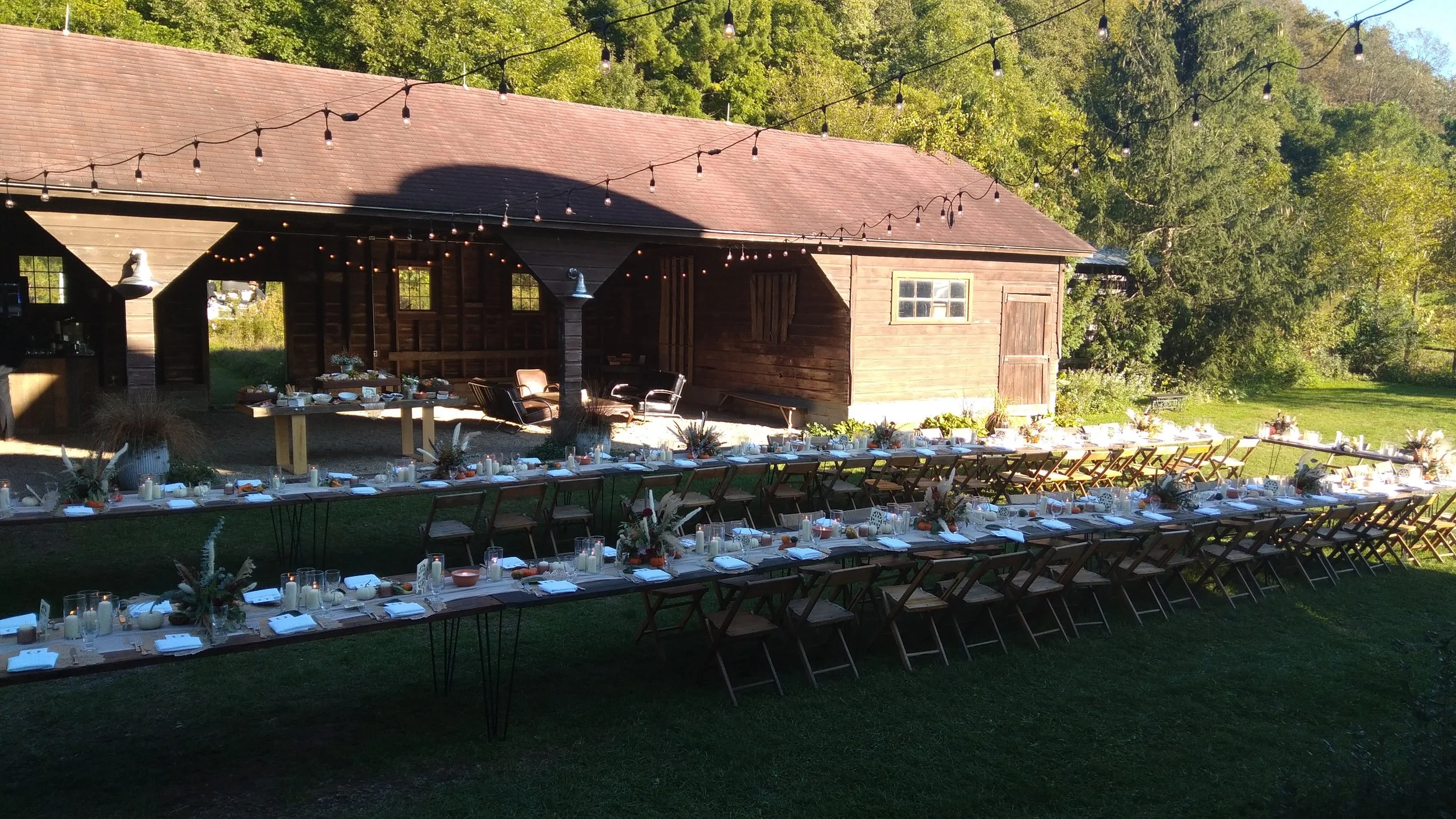 Long outdoor trestle table wedding seating