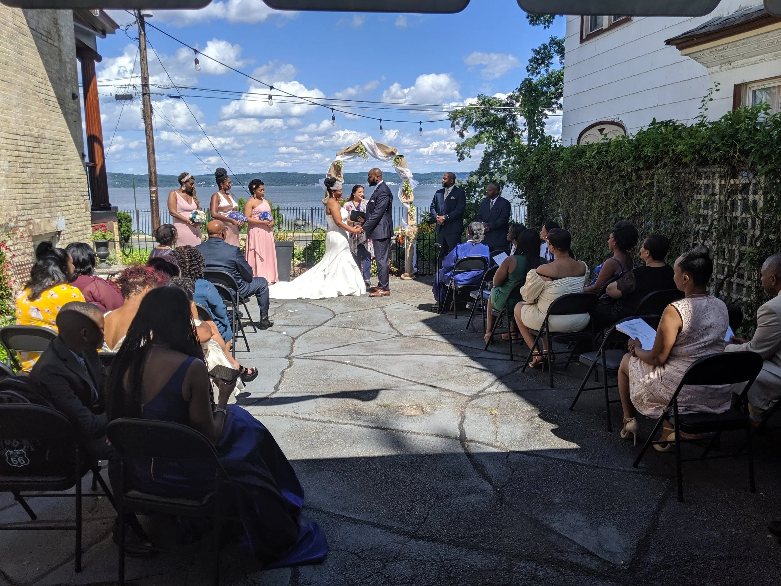 Riverside outdoor wedding ceremony seating