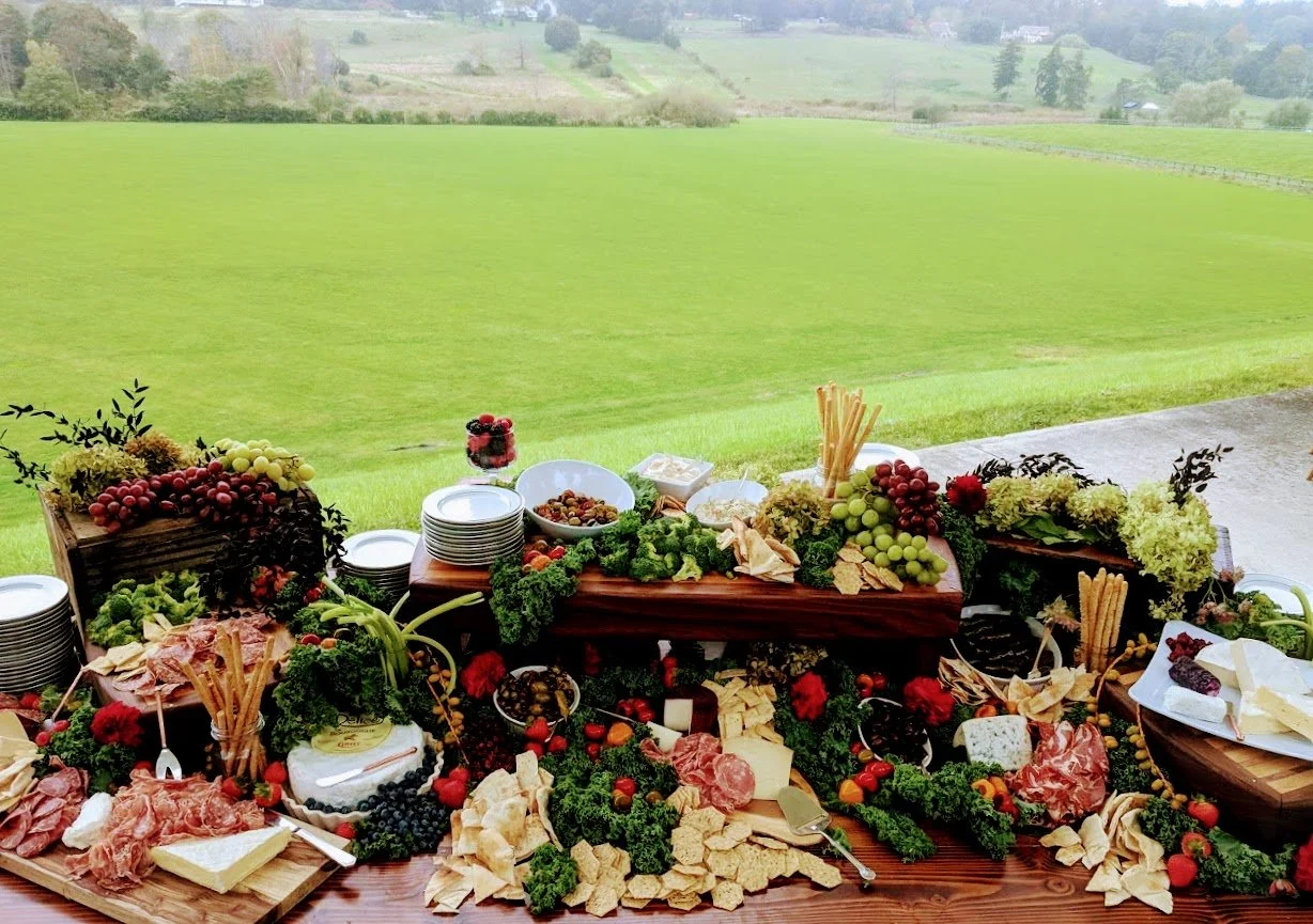 Stationary grazing table food display for event catering