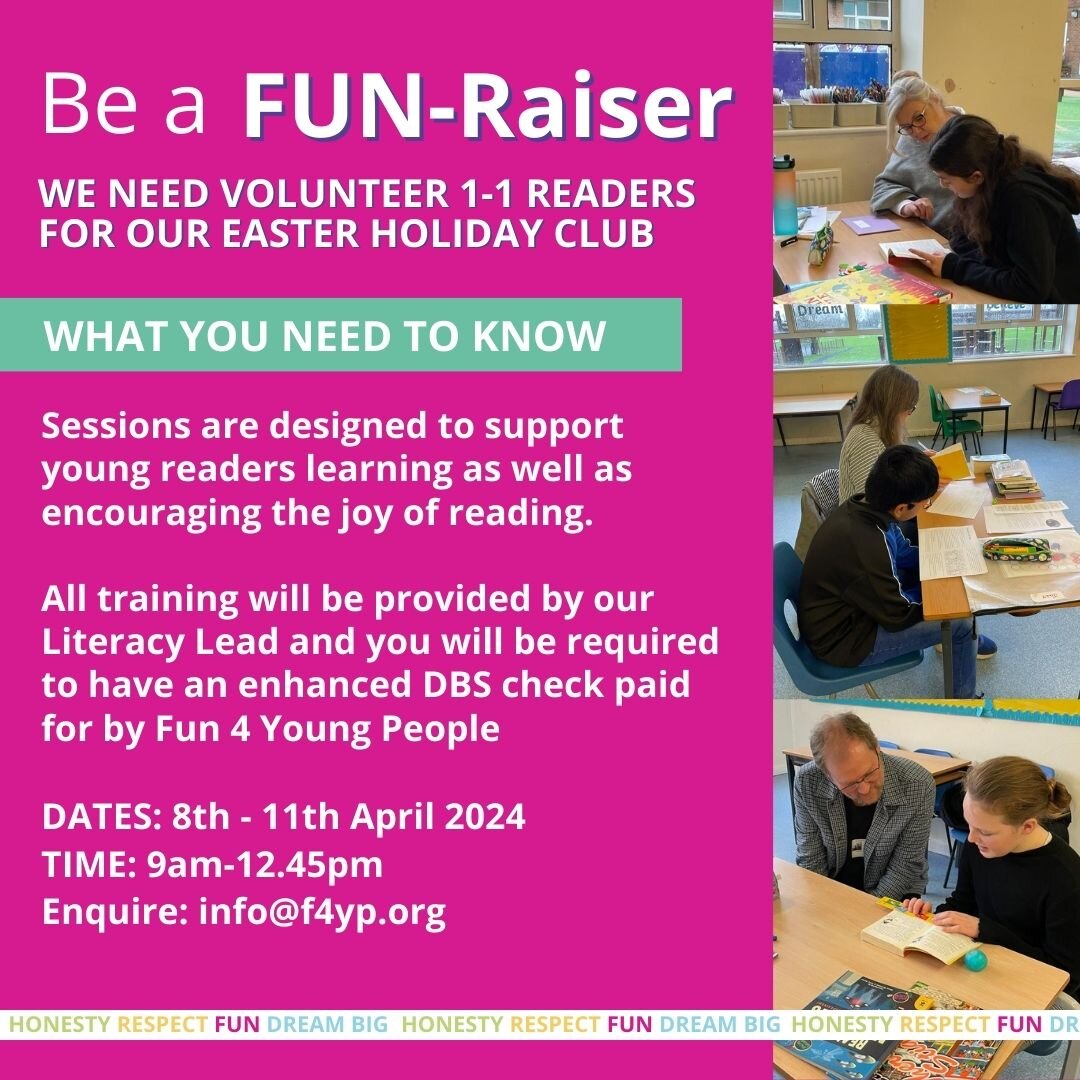 Join our FUN-Raiser team and volunteer for us! #honesty #fun #dreambig #respect #bedfordcharity #volunteer