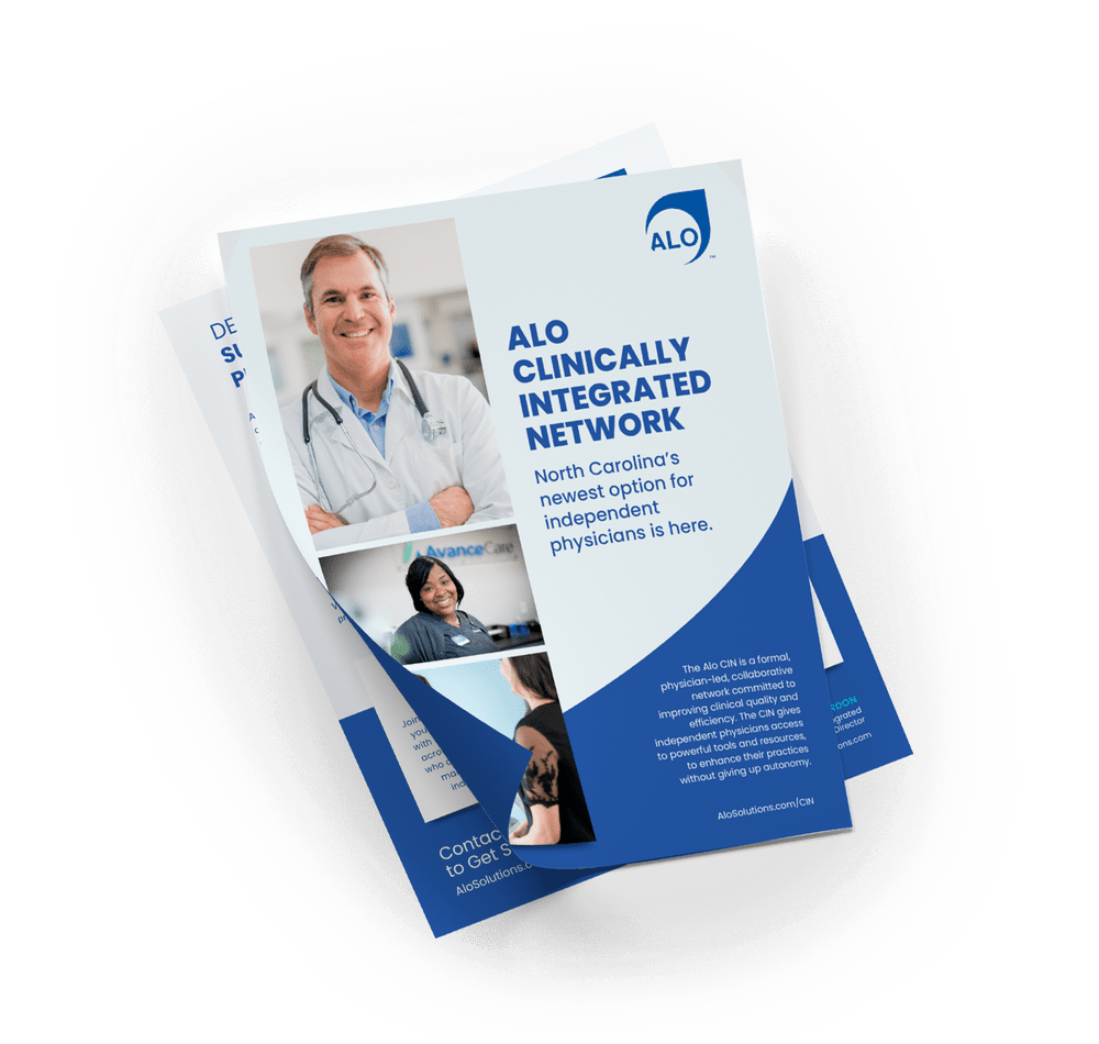 Photograph of an Alo Clinically Integrated Network collateral brochure.