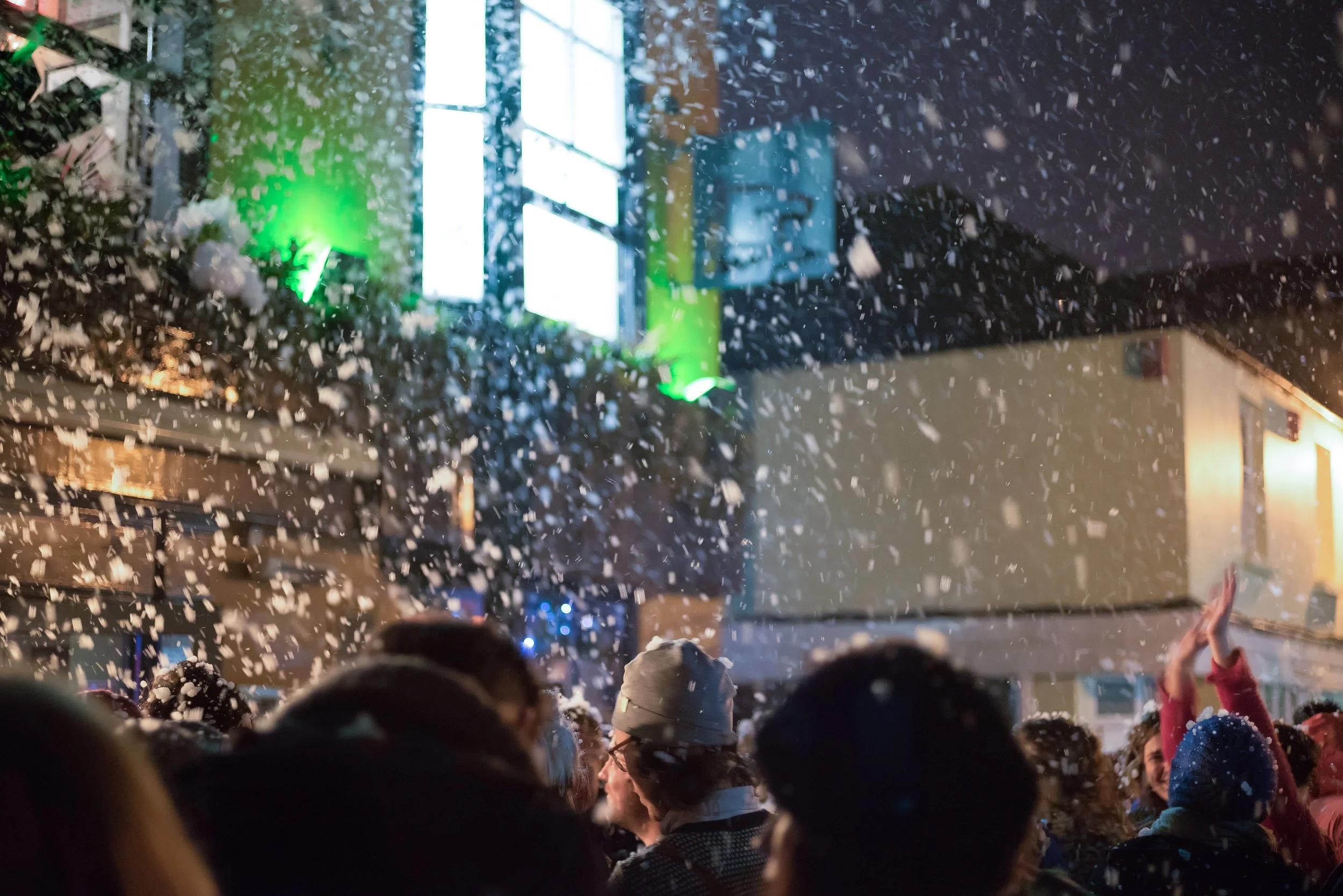 It's snowing round the corner from our house tonight