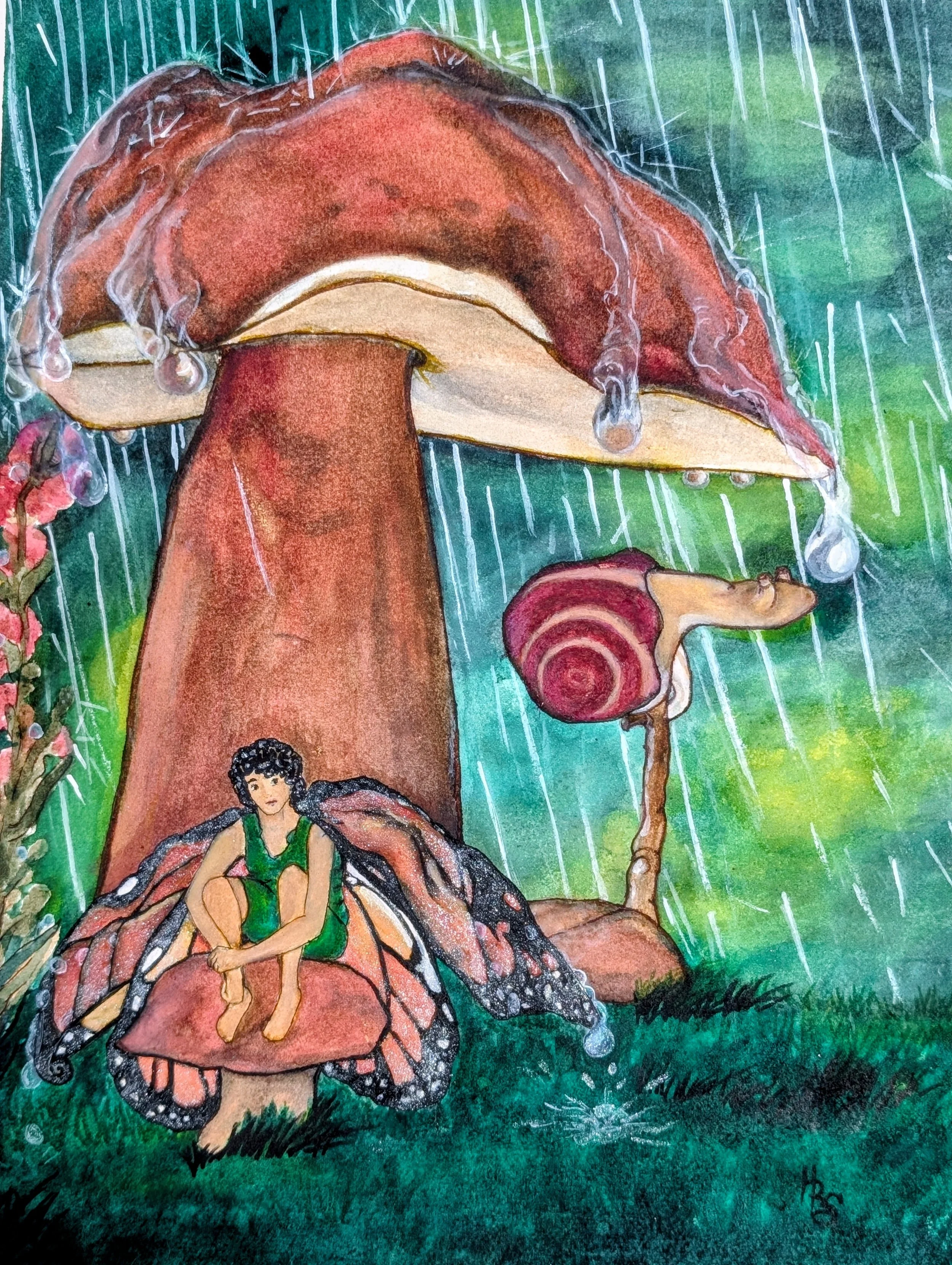 Monarch and Mushroom (12 x 16 Watercolor)