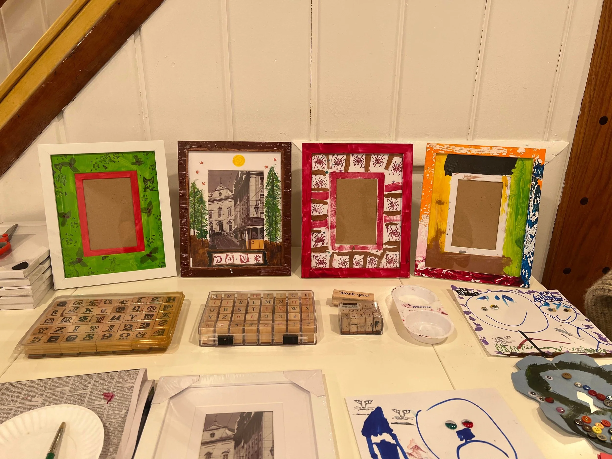 Frames created during our December 2021 photo frame decorating class - can't wait to see the photos that fill them!